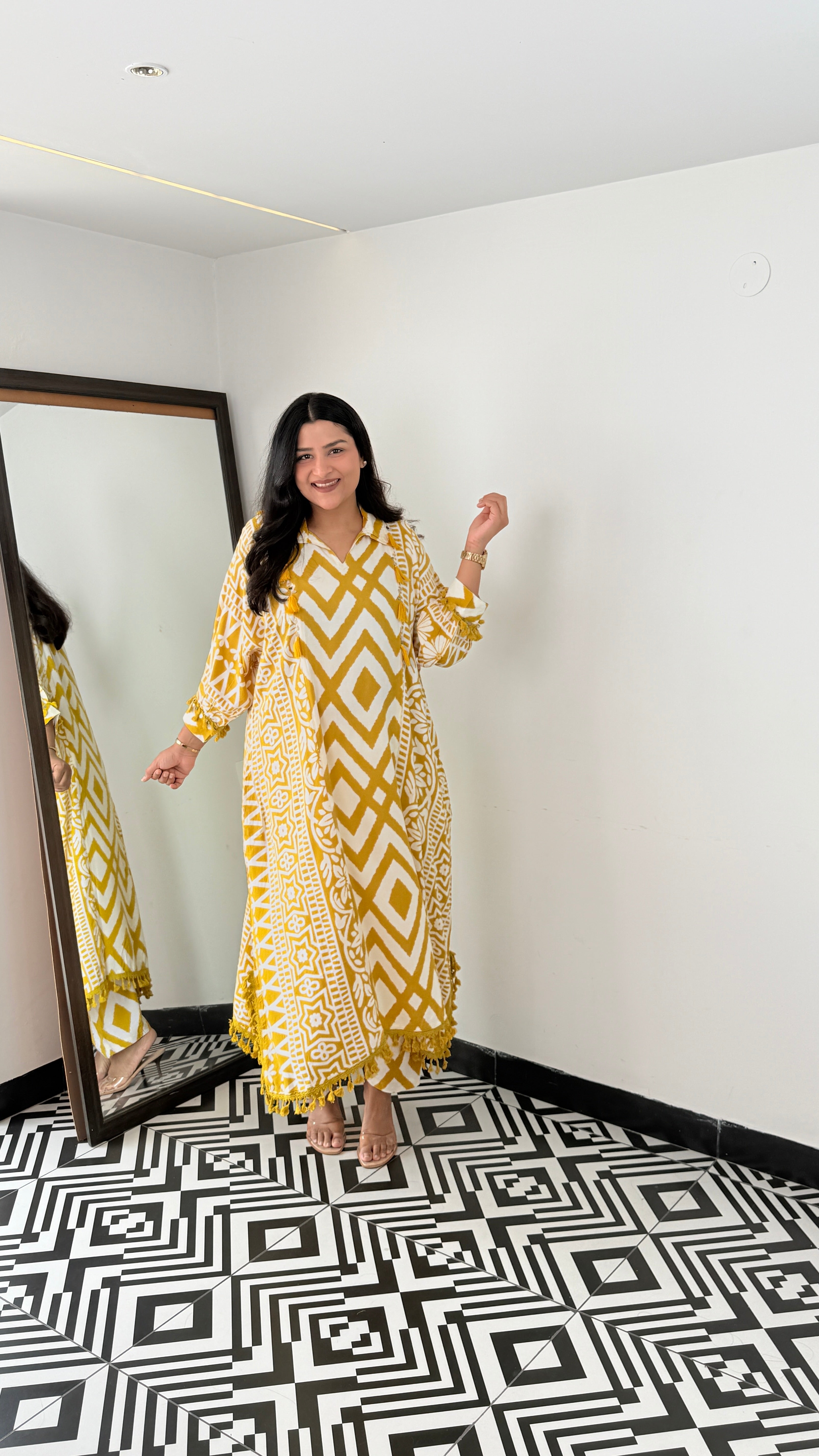 Zig Zag Yellow Kurta Pants shrisa.in