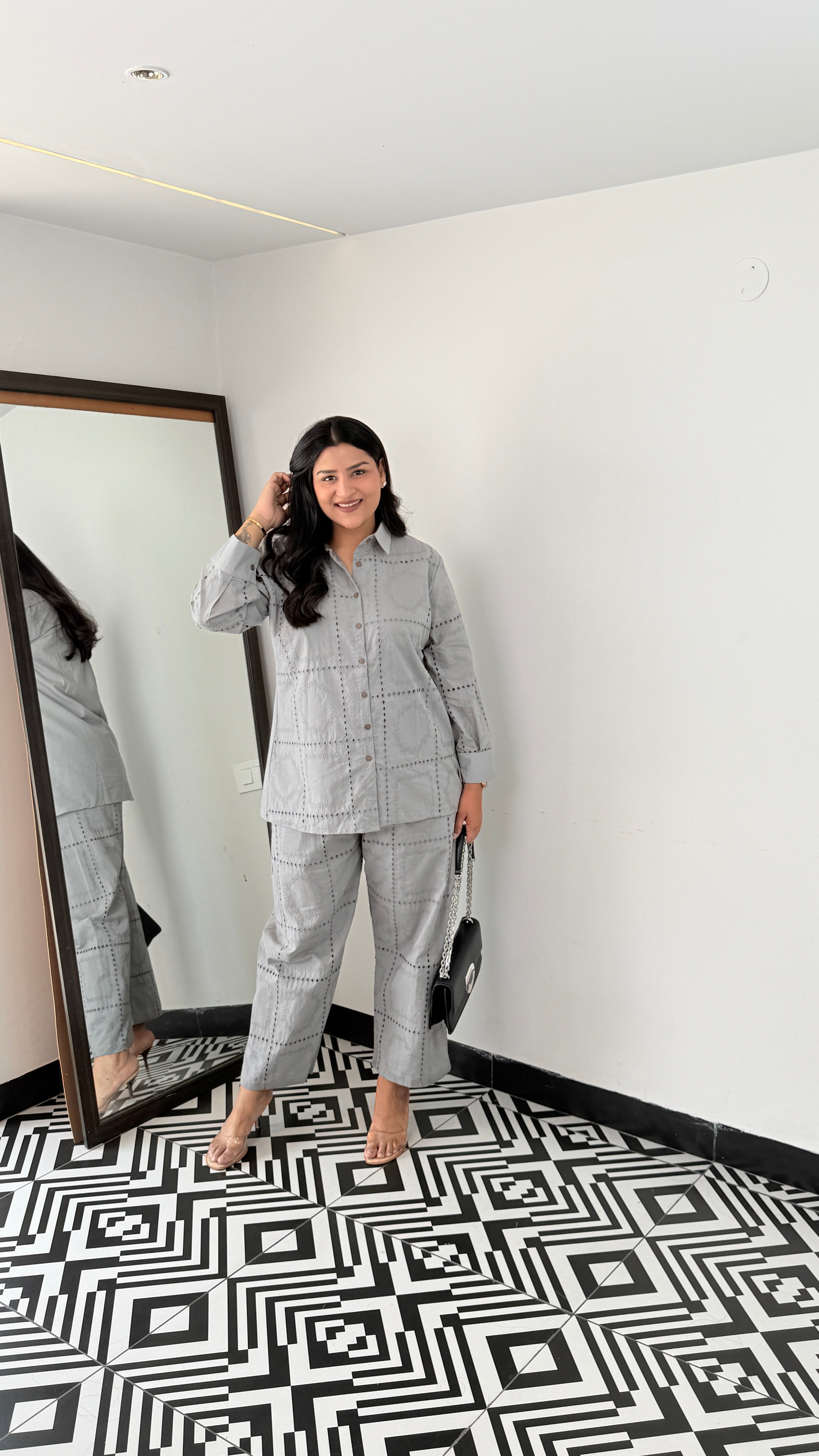 Grey Schifli Pure Cotton Cord Set shrisa.in