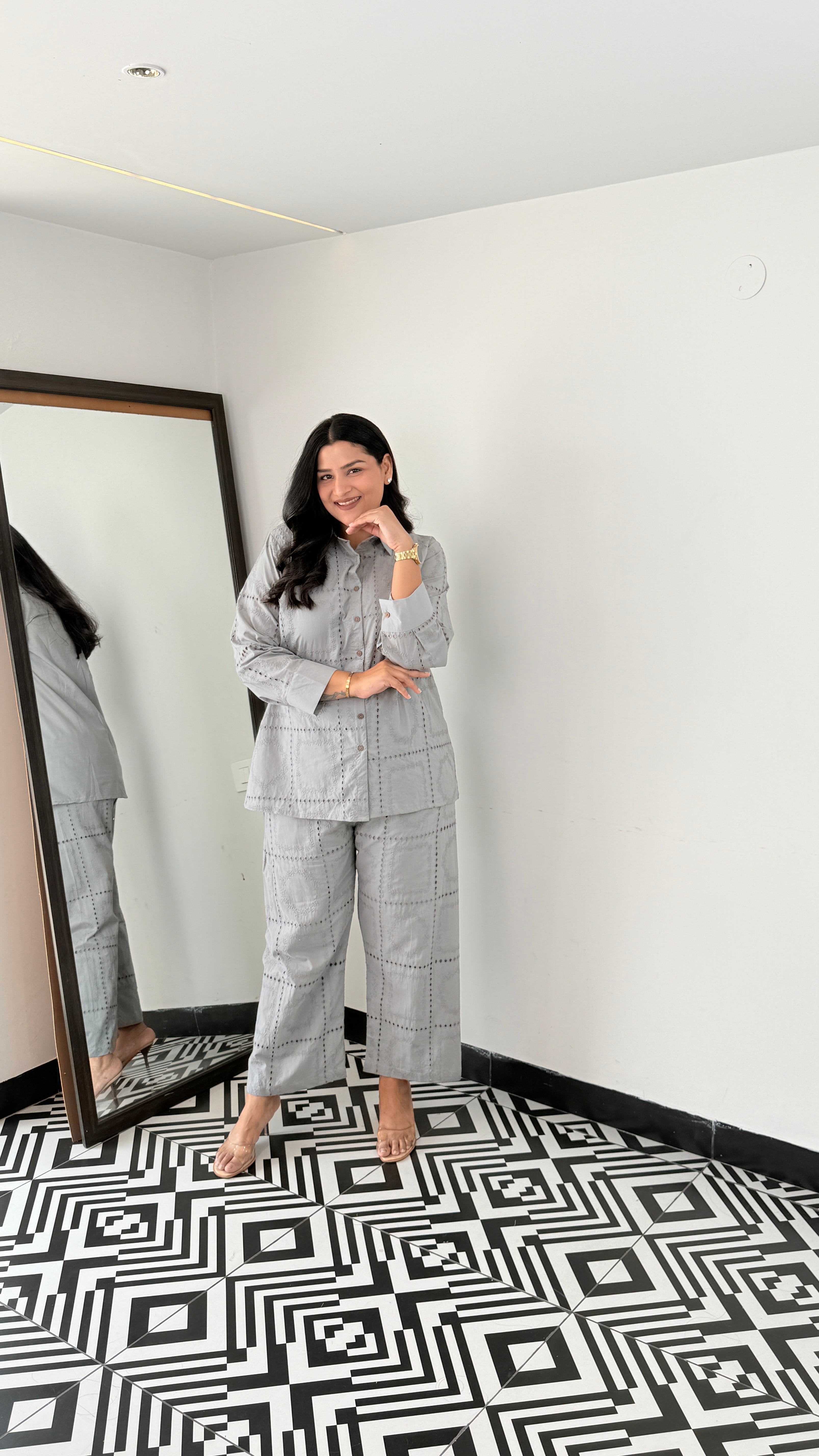Grey Schifli Pure Cotton Cord Set shrisa.in