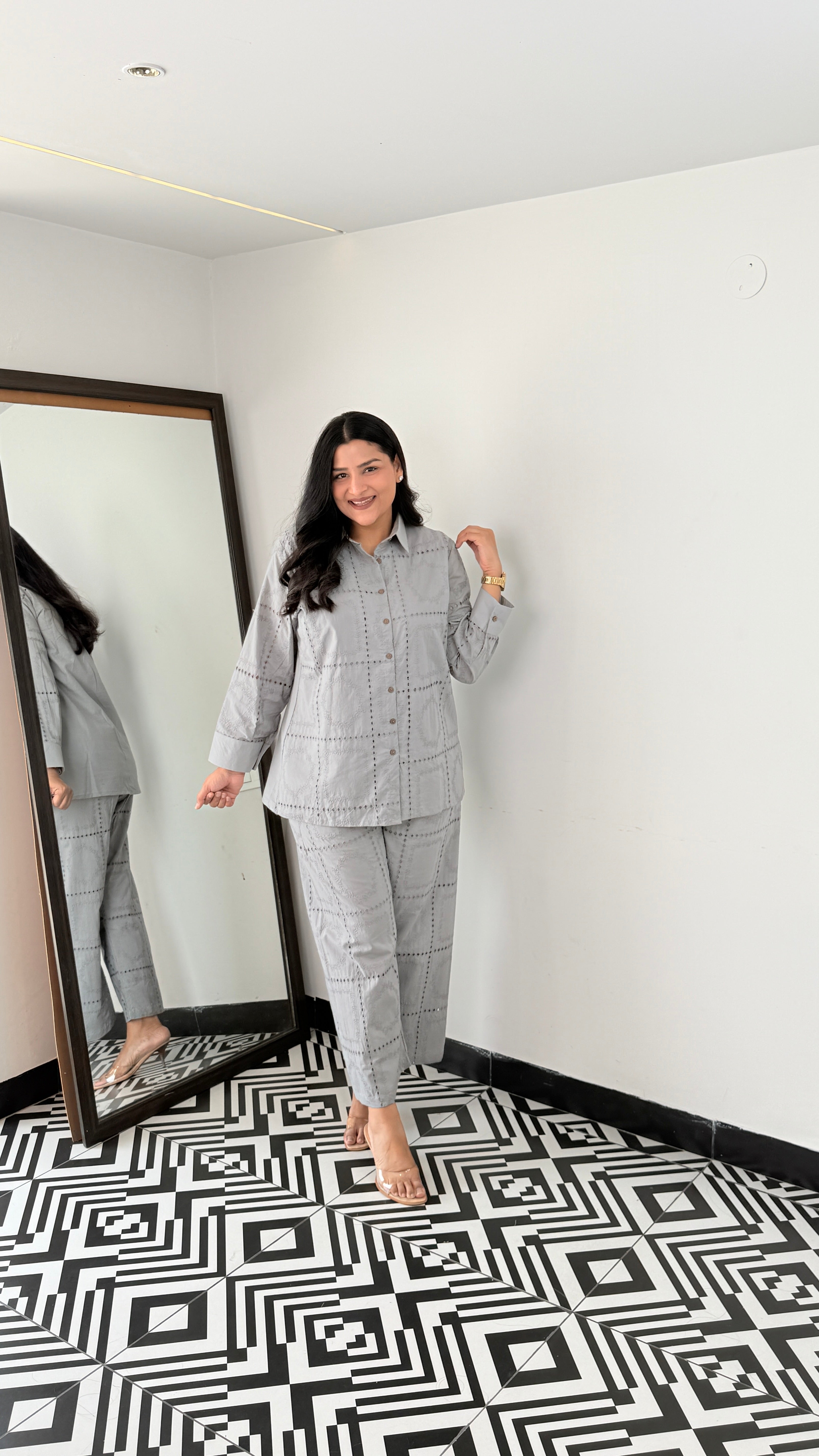Grey Schifli Pure Cotton Cord Set shrisa.in