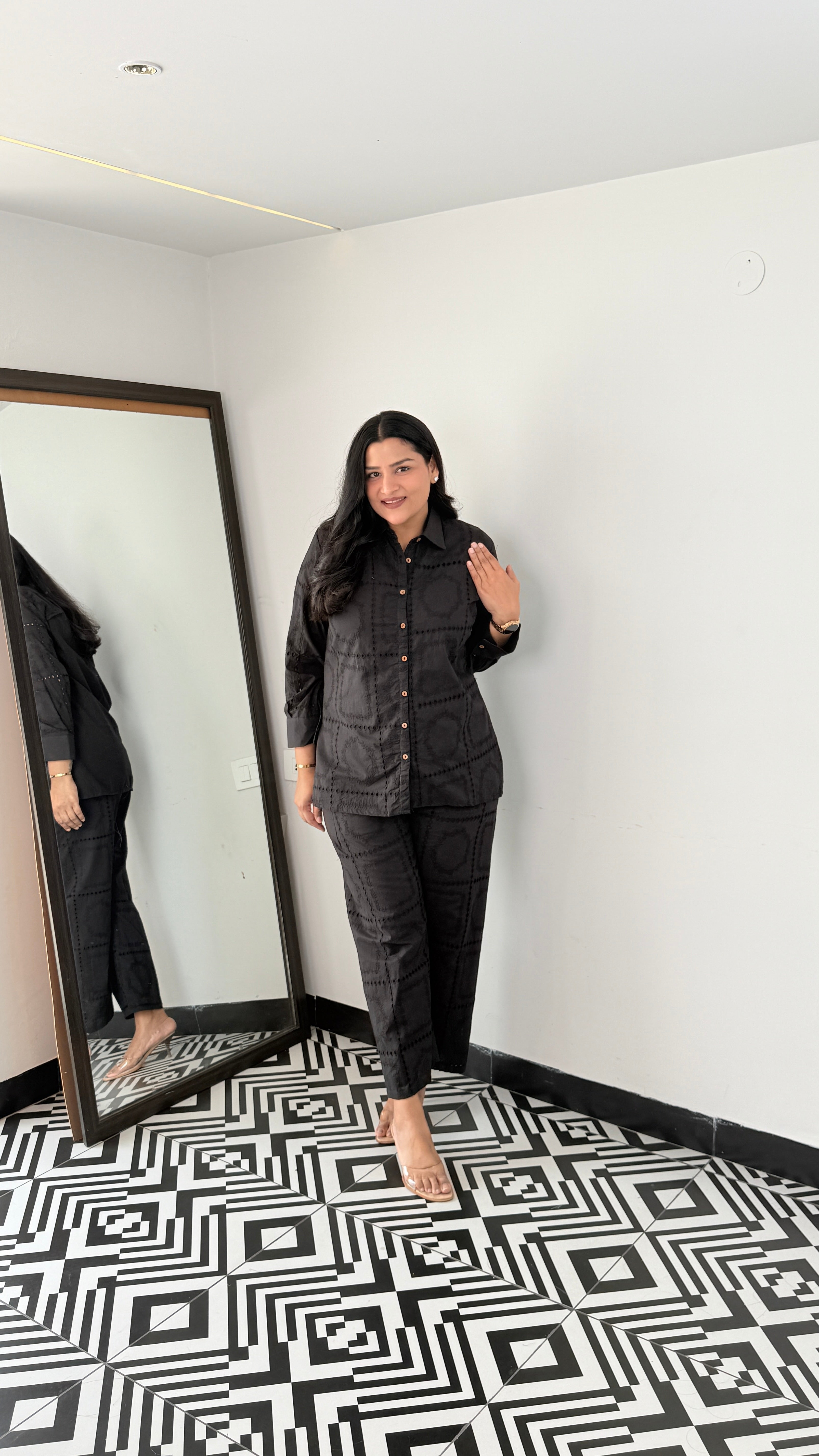 Black Schifli Pure Cotton Cord Set shrisa.in