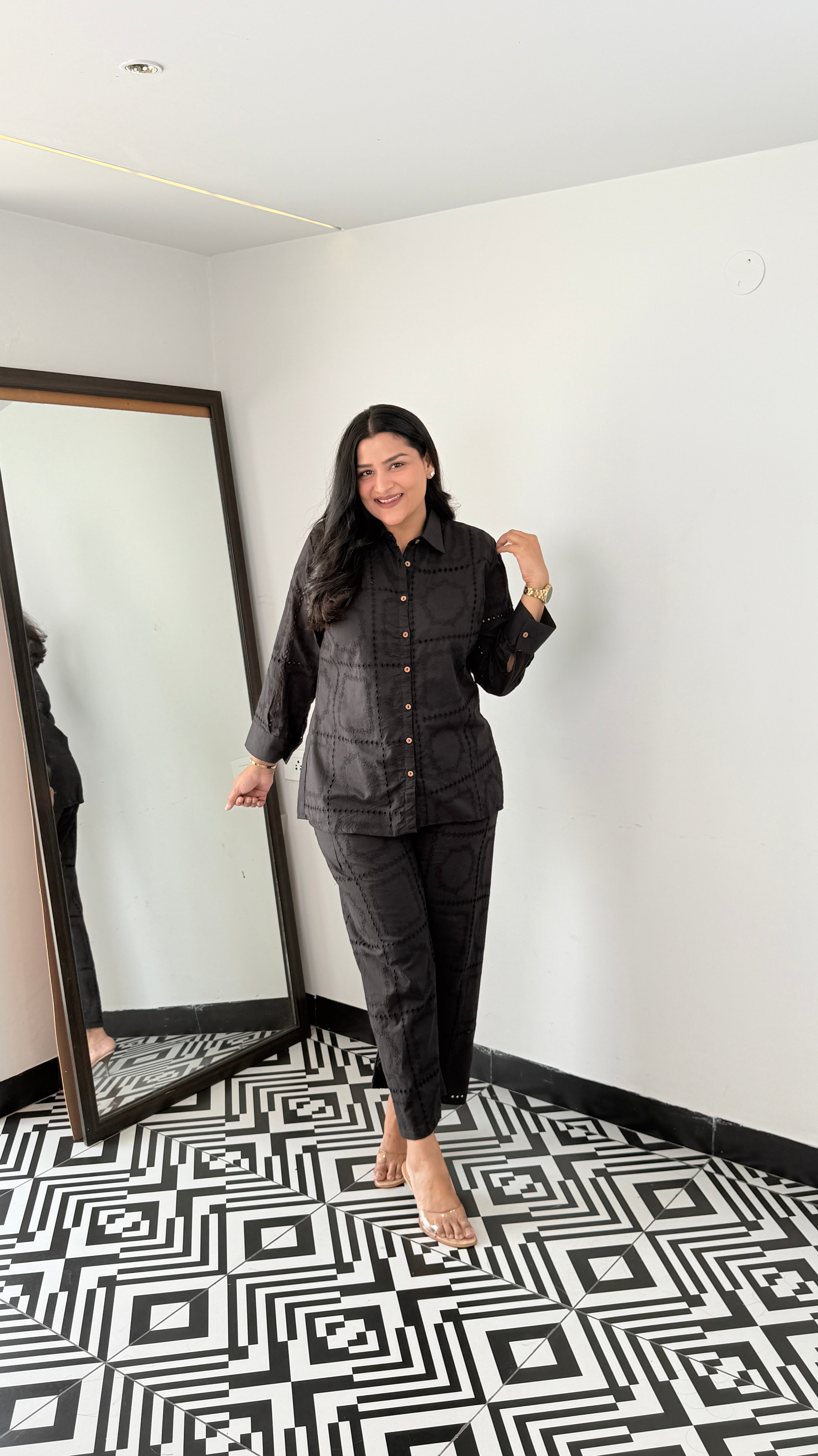 Black Schifli Pure Cotton Cord Set shrisa.in