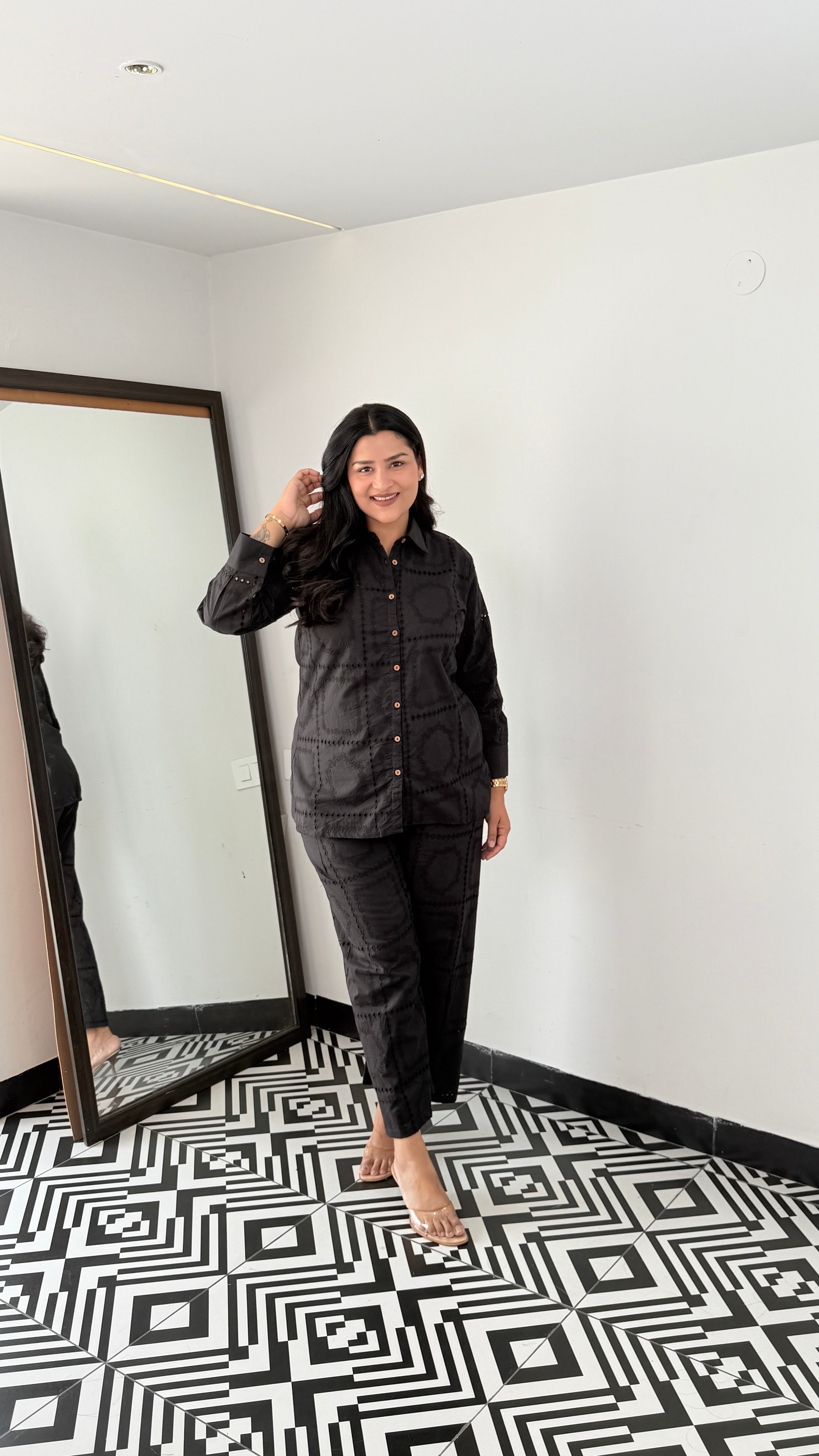 Black Schifli Pure Cotton Cord Set shrisa.in