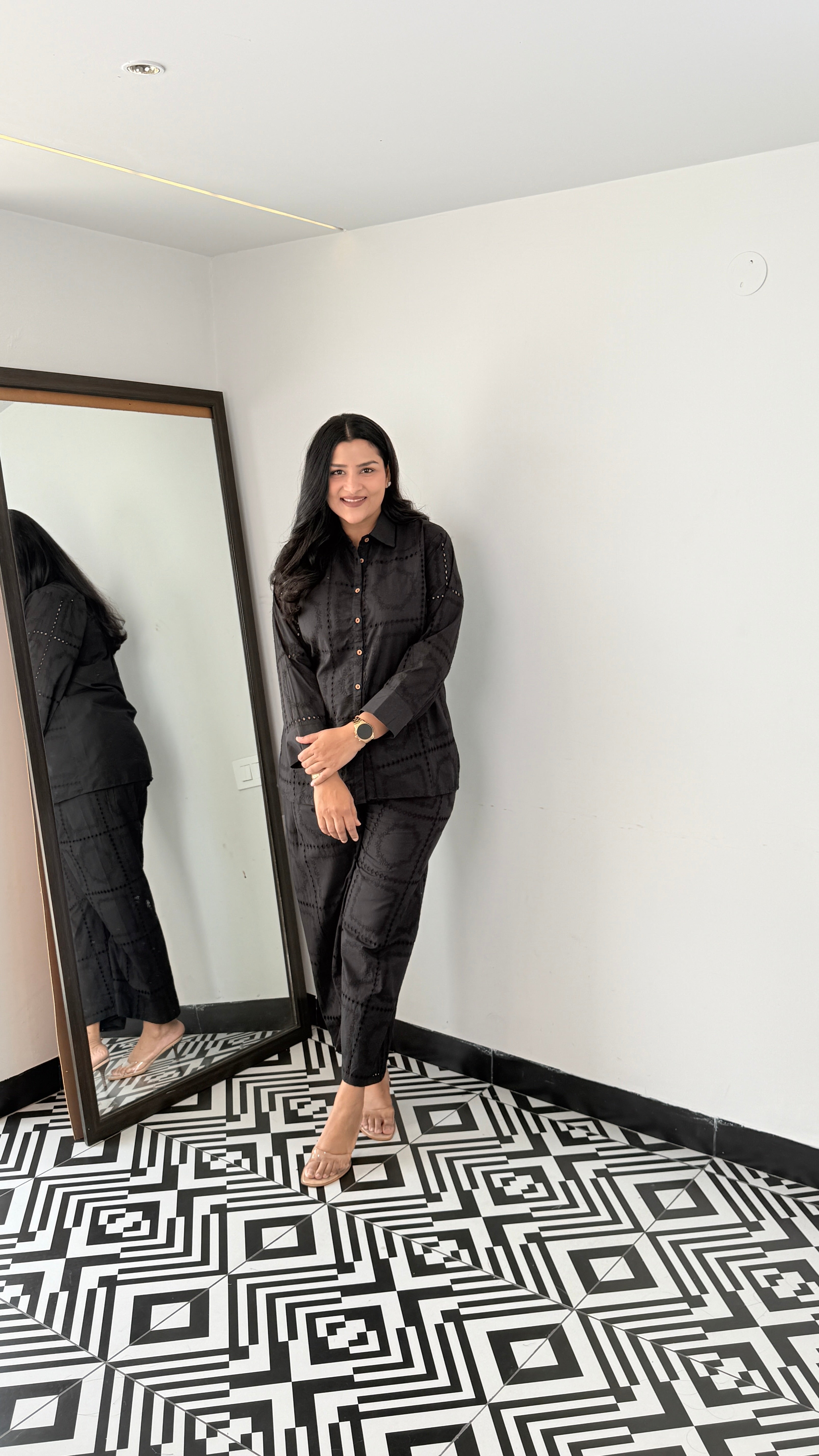 Black Schifli Pure Cotton Cord Set shrisa.in