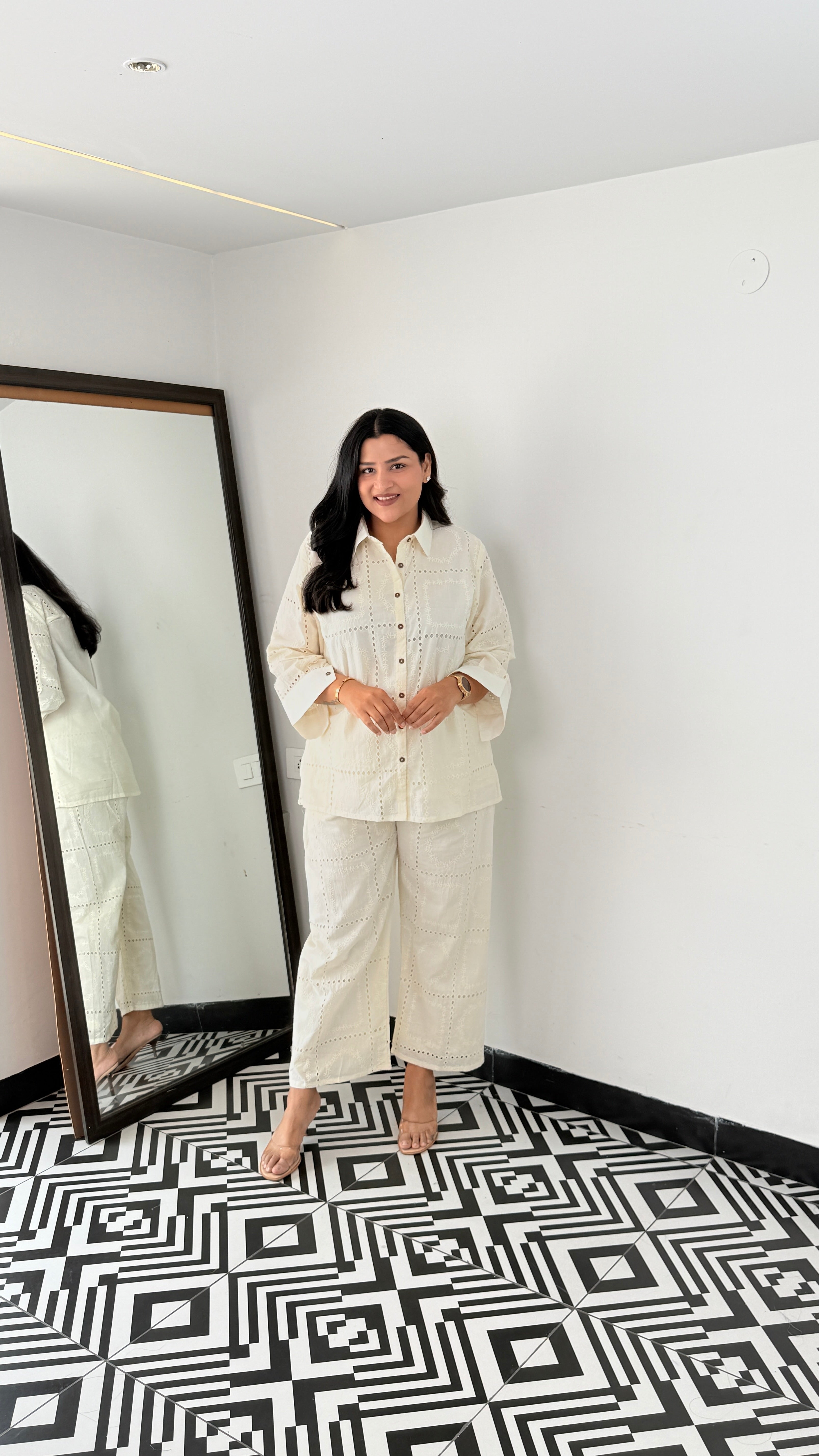 Ivory Schifli Pure Cotton Cord Set shrisa.in