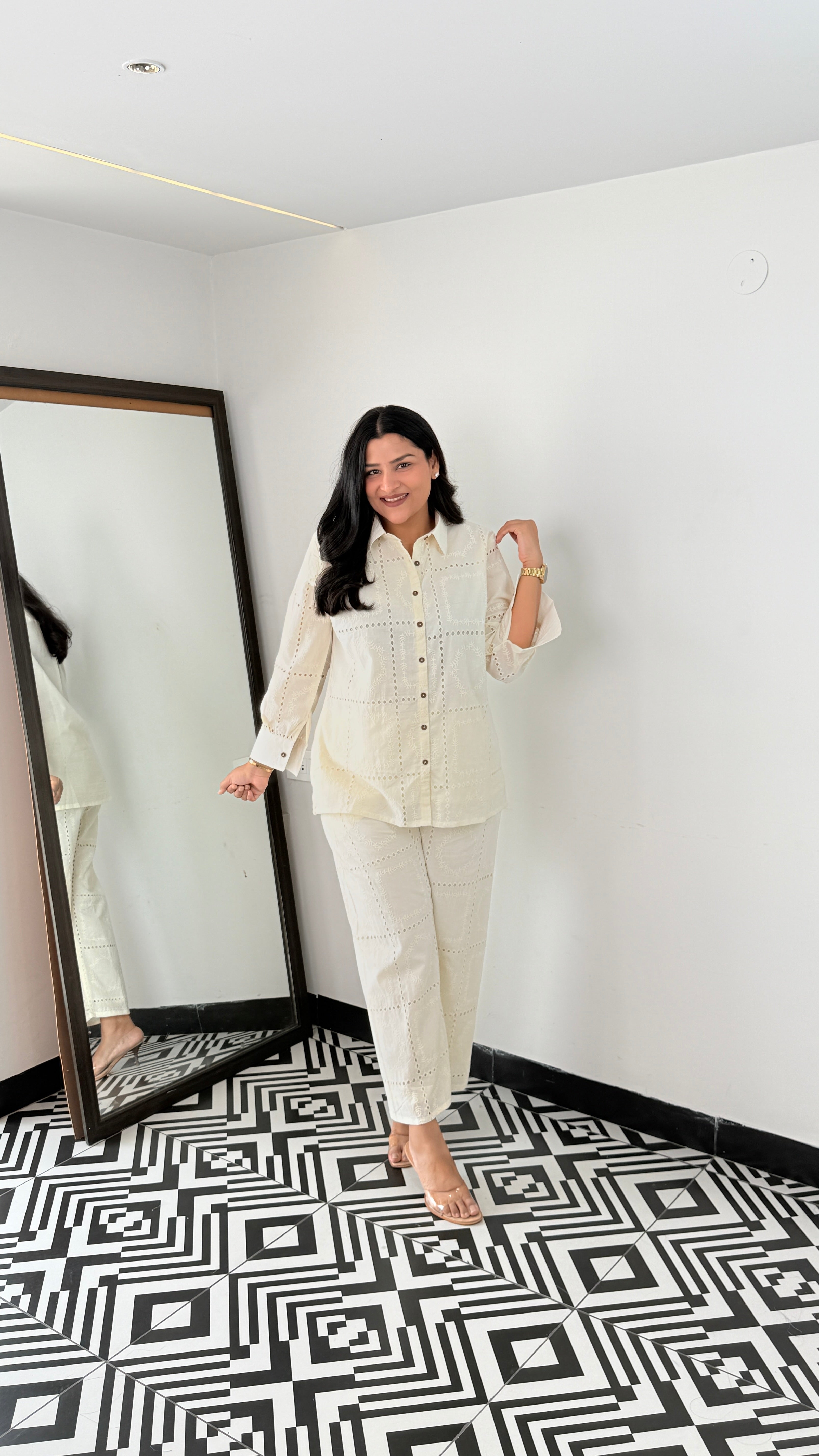 Ivory Schifli Pure Cotton Cord Set shrisa.in