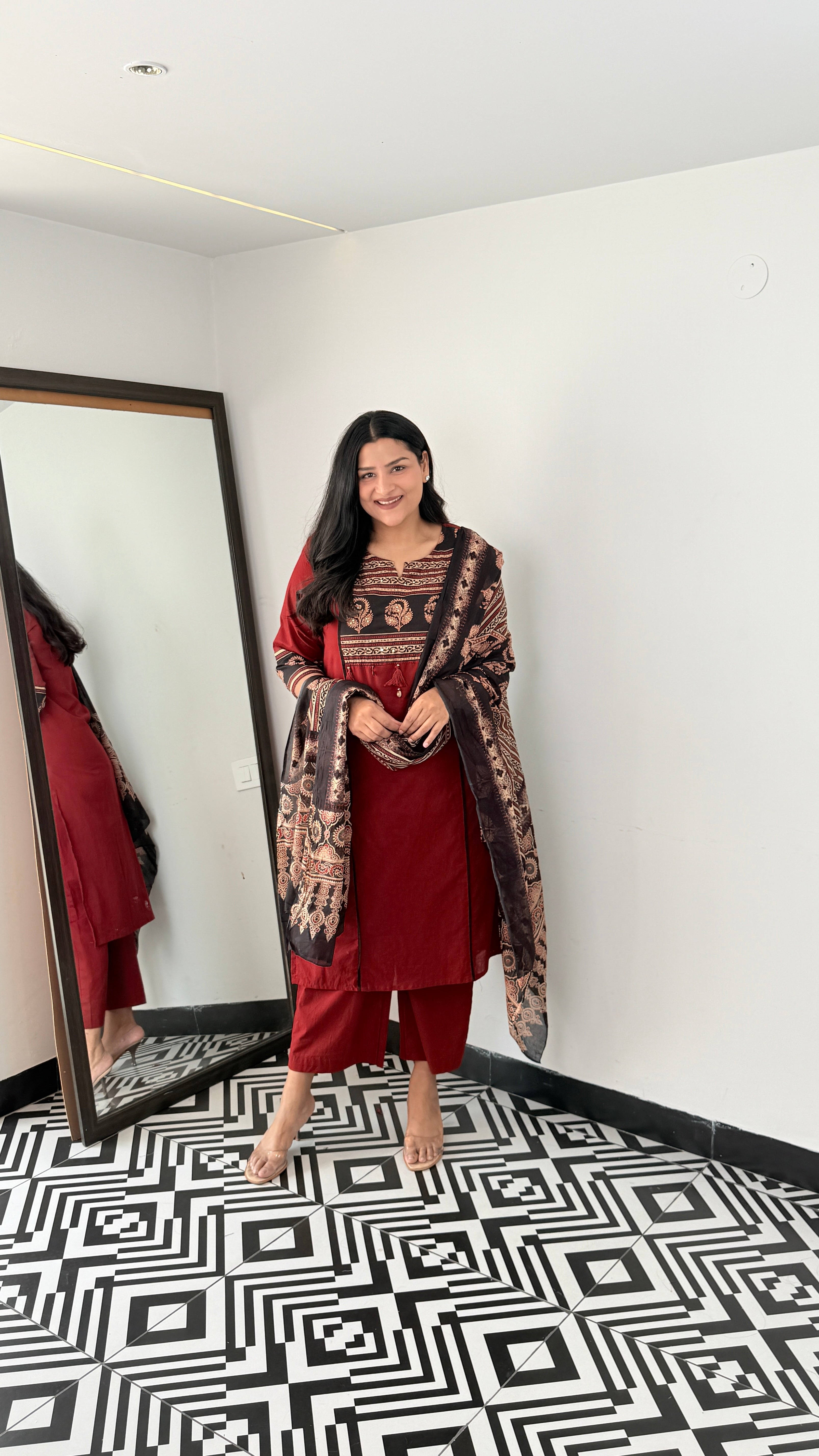 Ajrakh Maroon Pure Cotton Suit Set shrisa.in