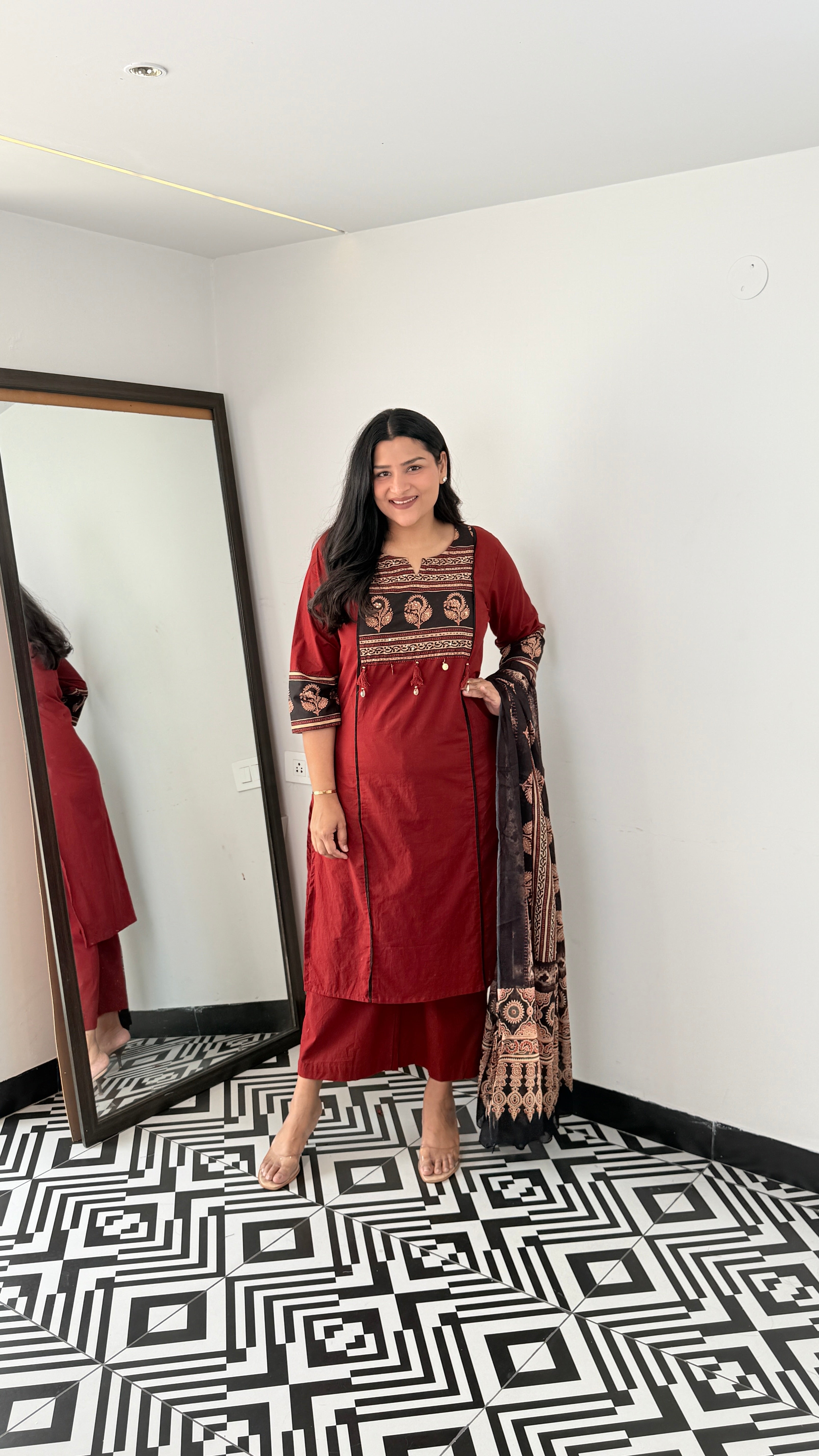 Ajrakh Maroon Pure Cotton Suit Set shrisa.in