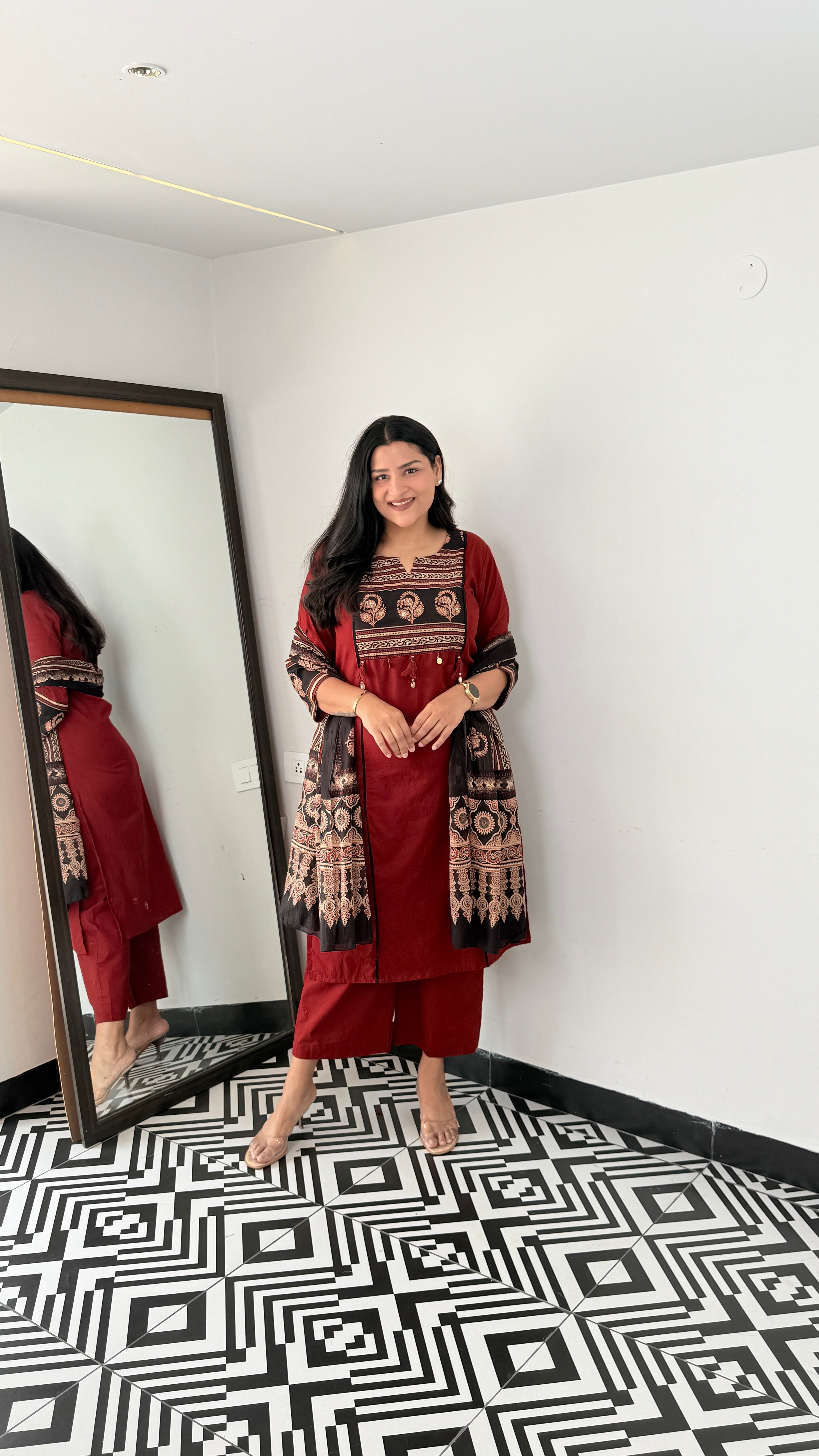 Ajrakh Maroon Pure Cotton Suit Set shrisa.in