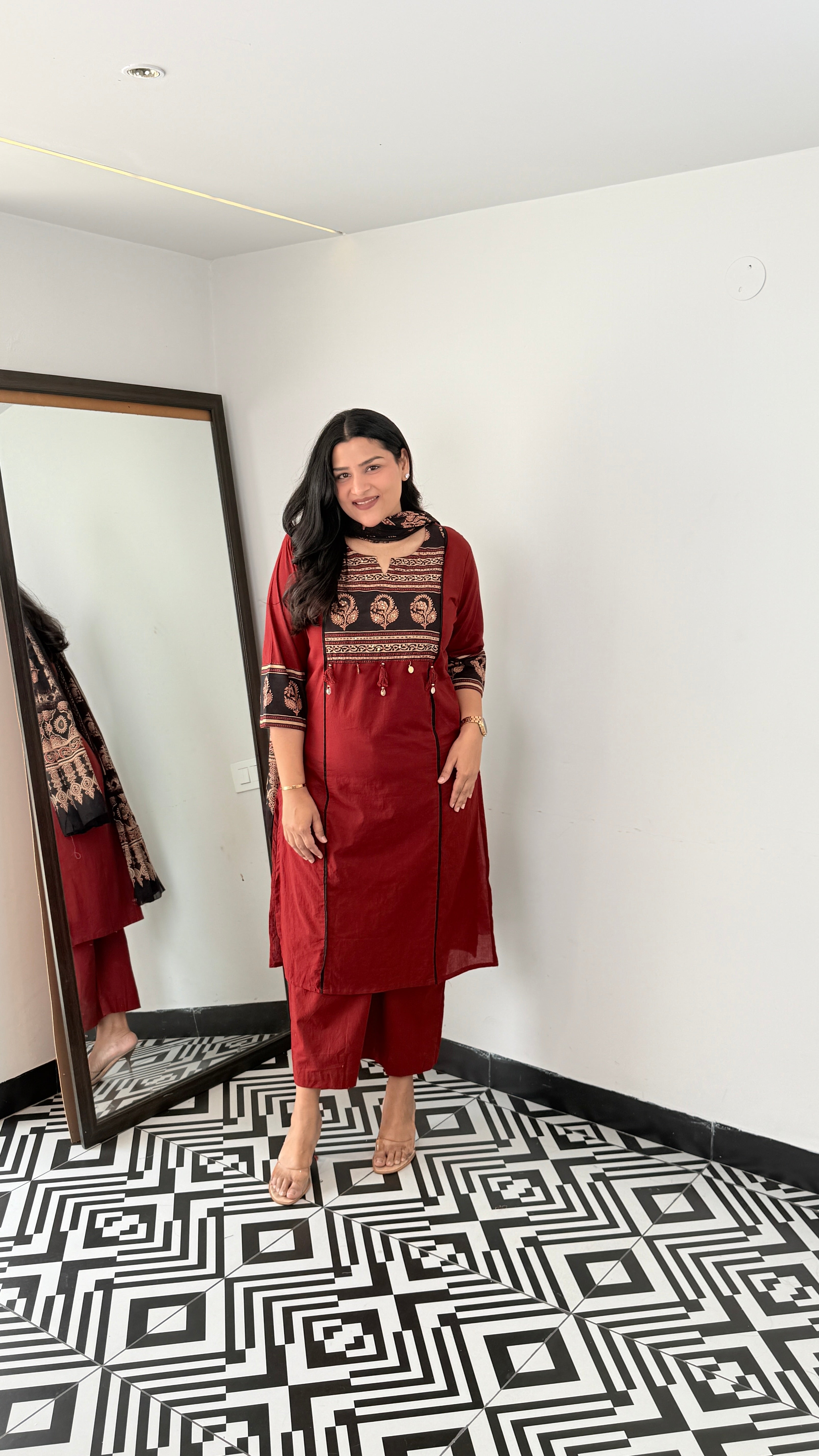 Ajrakh Maroon Pure Cotton Suit Set shrisa.in