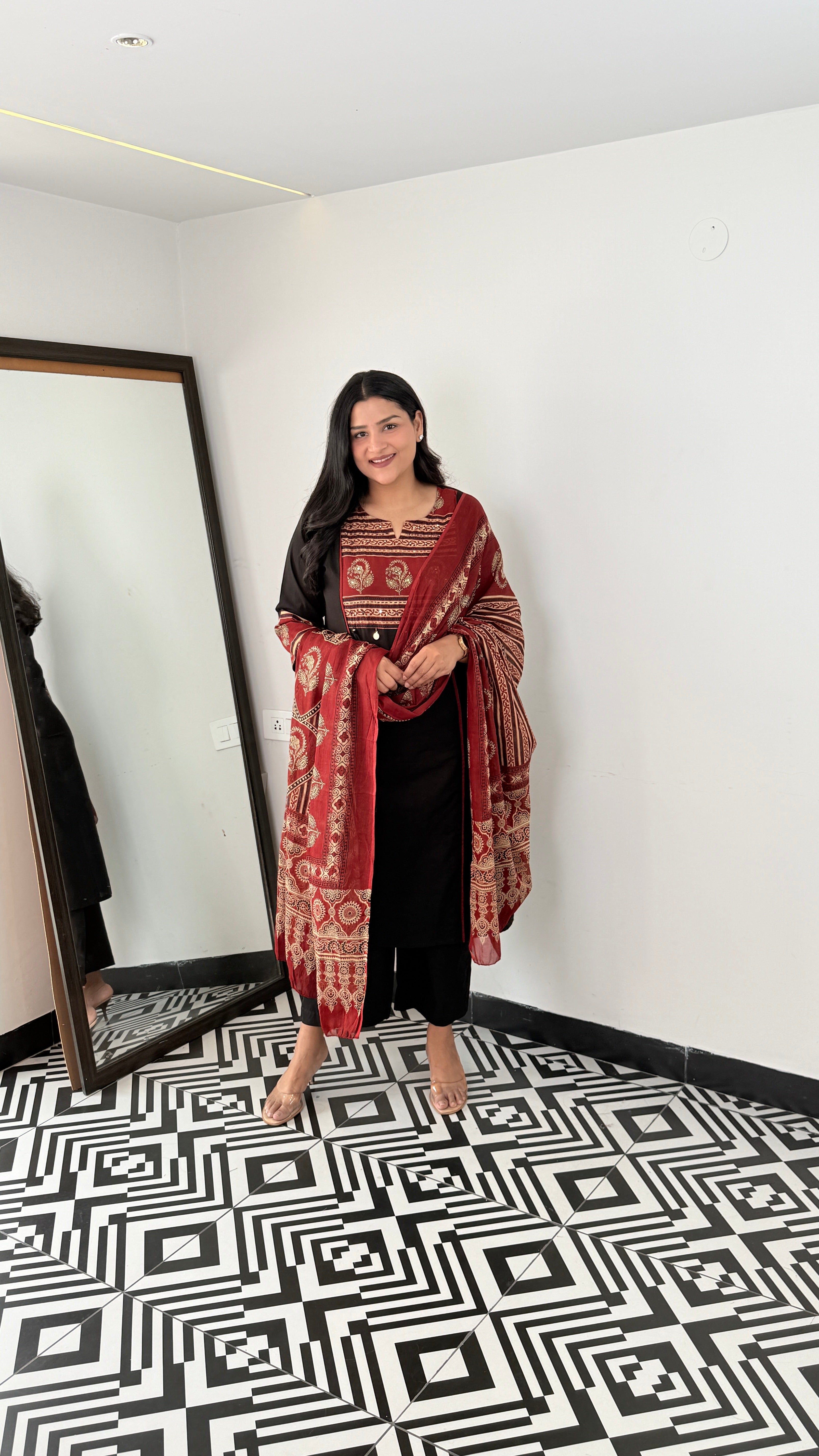 Ajrakh Black Pure Cotton Suit Set shrisa.in