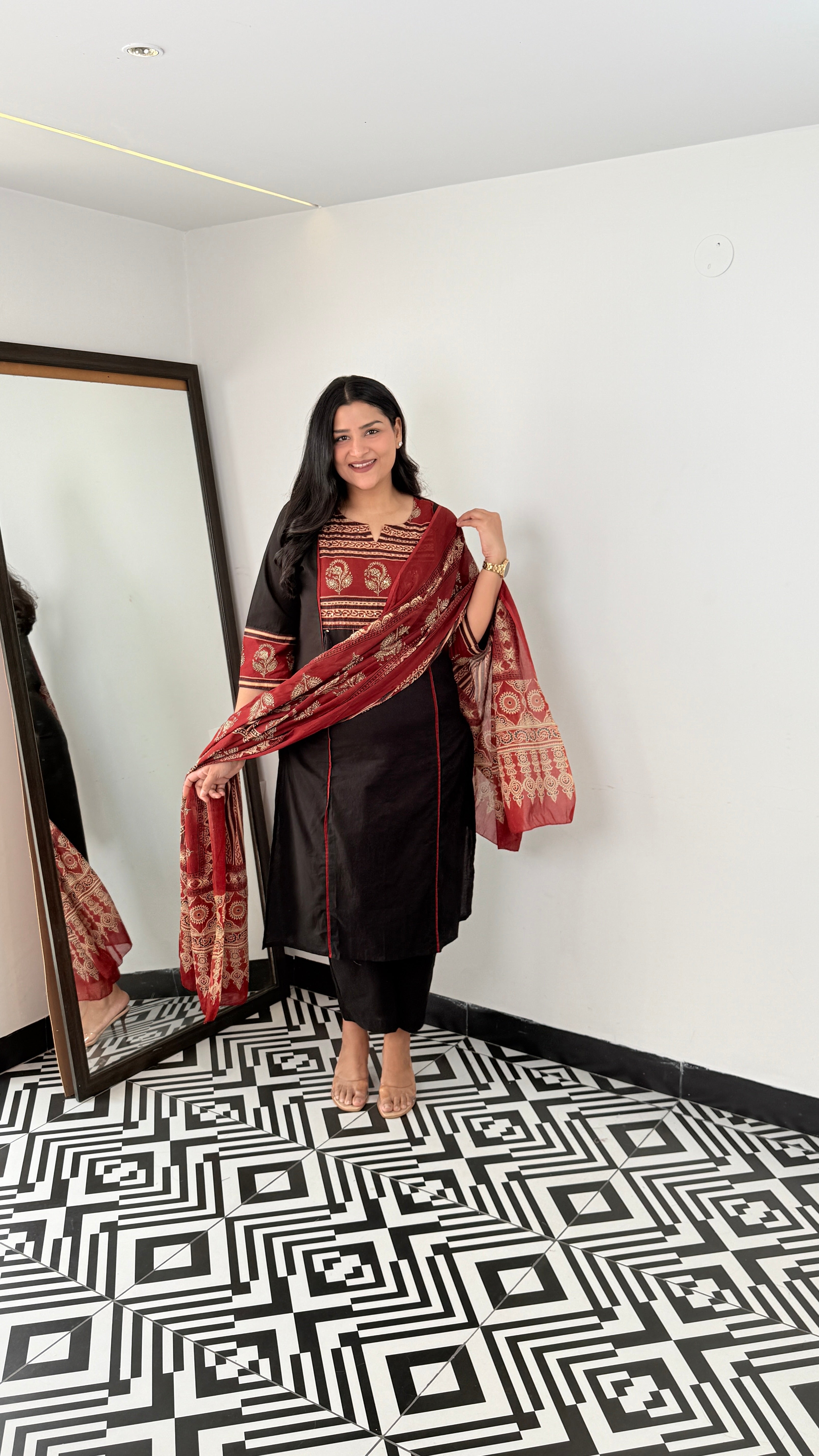 Ajrakh Black Pure Cotton Suit Set shrisa.in