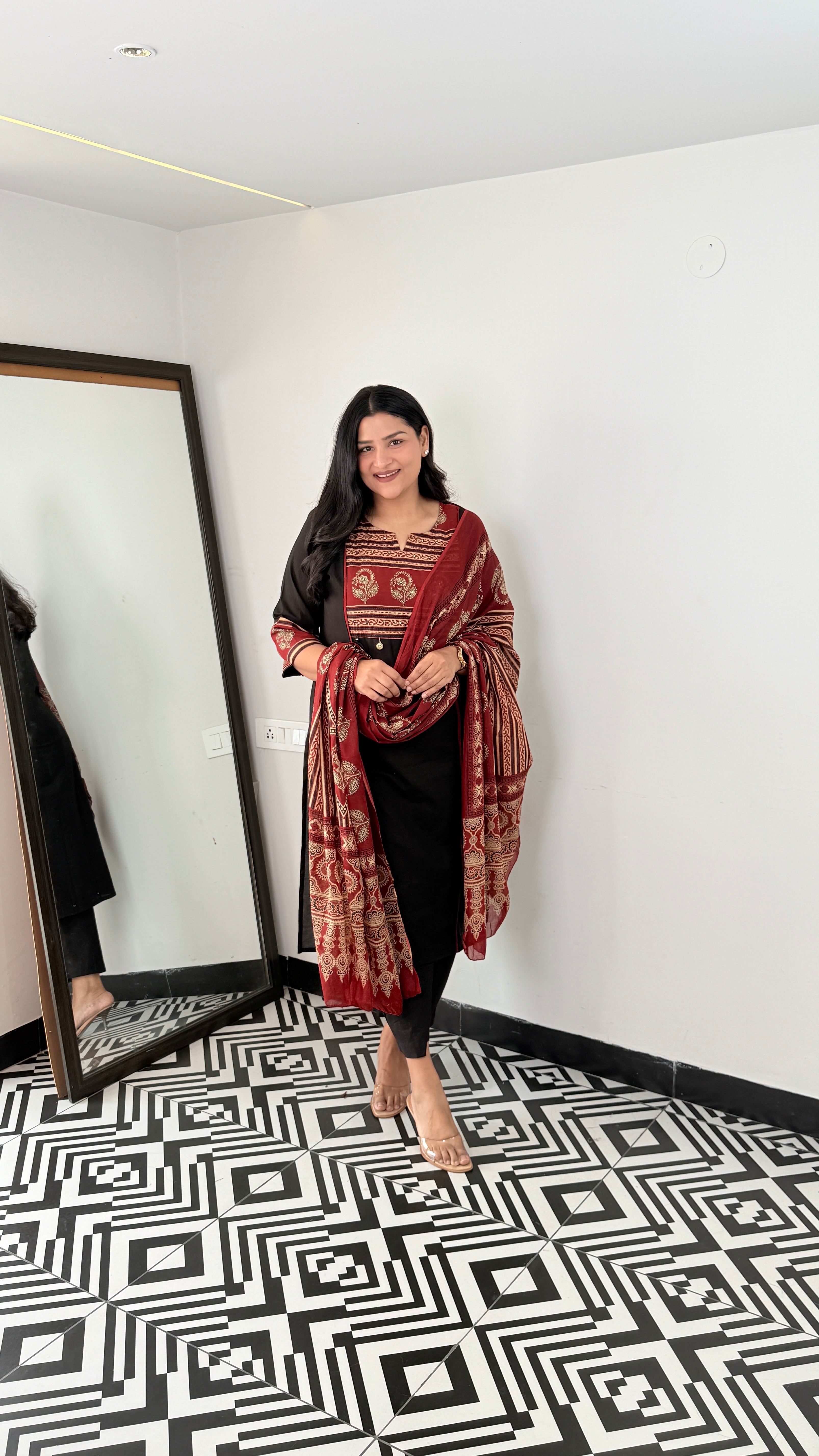 Ajrakh Black Pure Cotton Suit Set shrisa.in