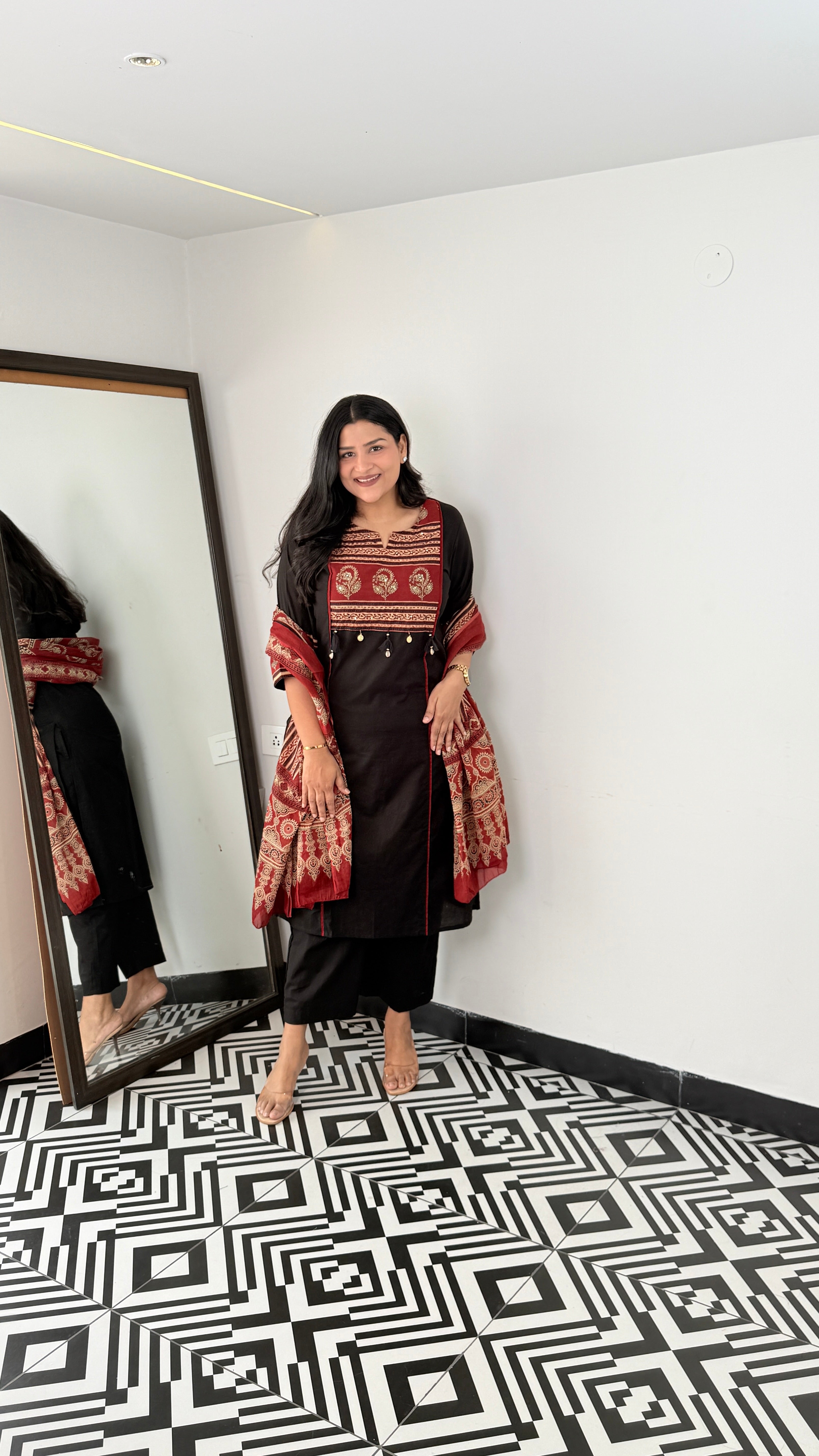 Ajrakh Black Pure Cotton Suit Set shrisa.in