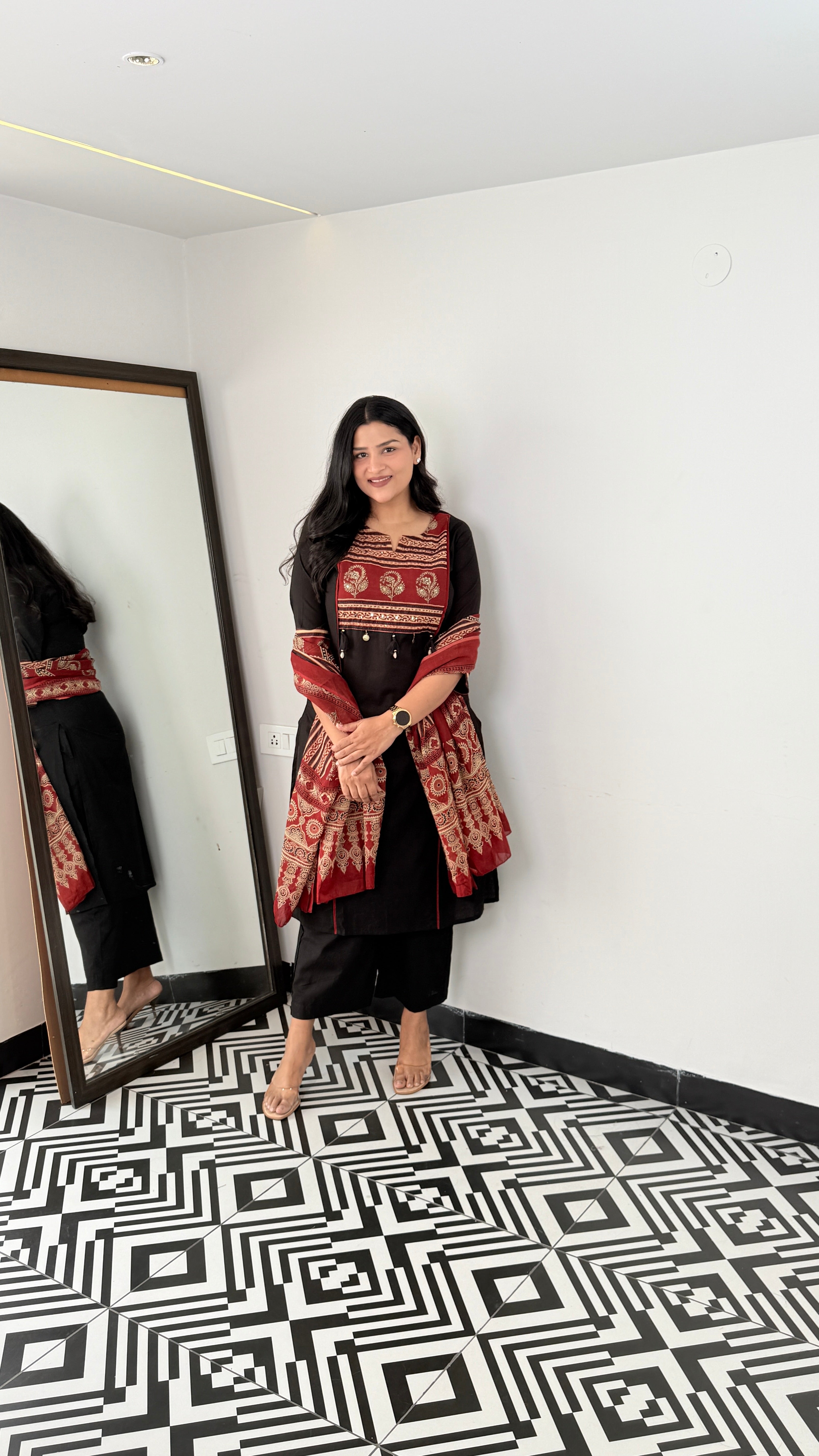 Ajrakh Black Pure Cotton Suit Set shrisa.in