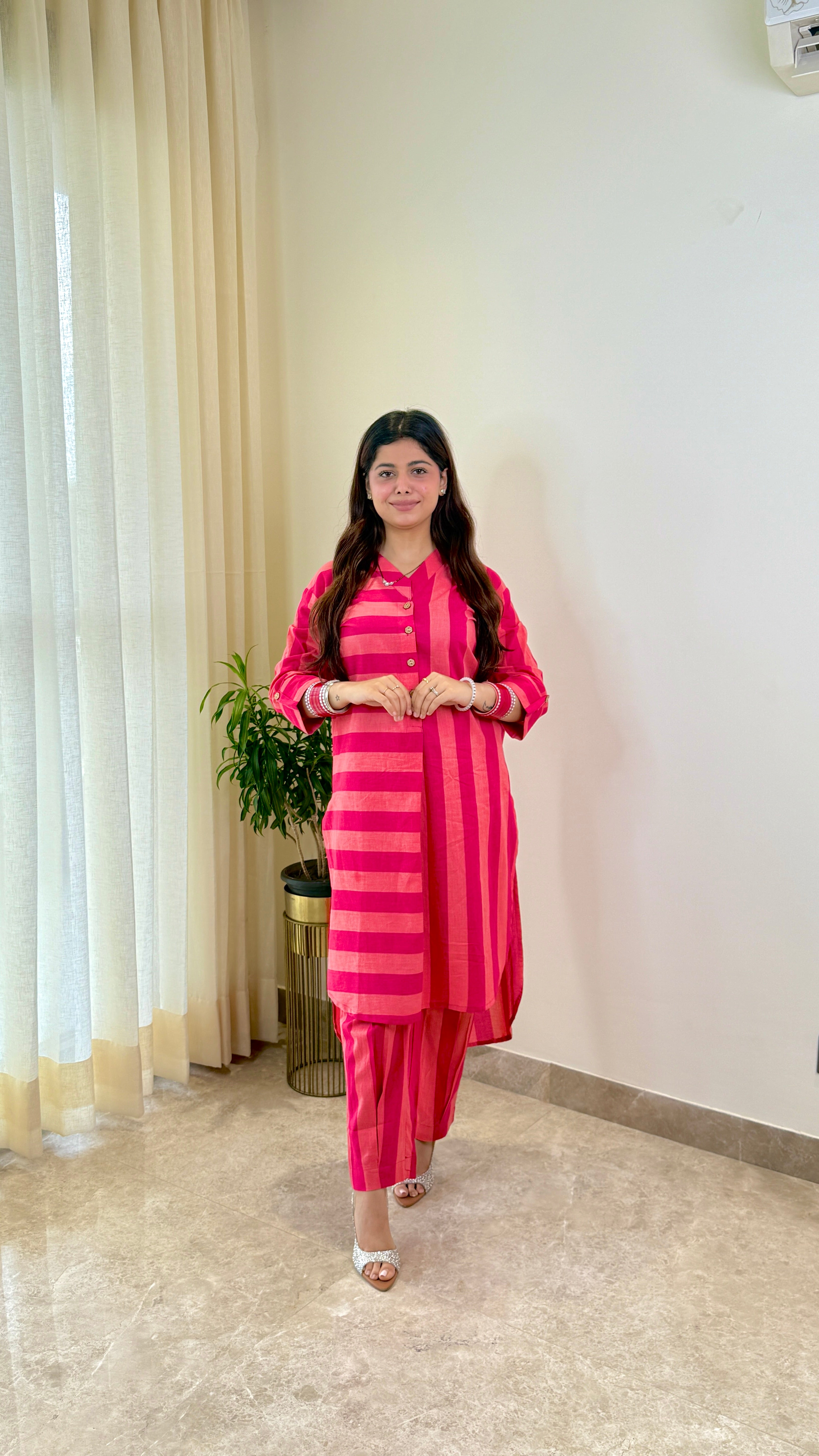 Peach and Pink Pure Cotton Kurta Pants