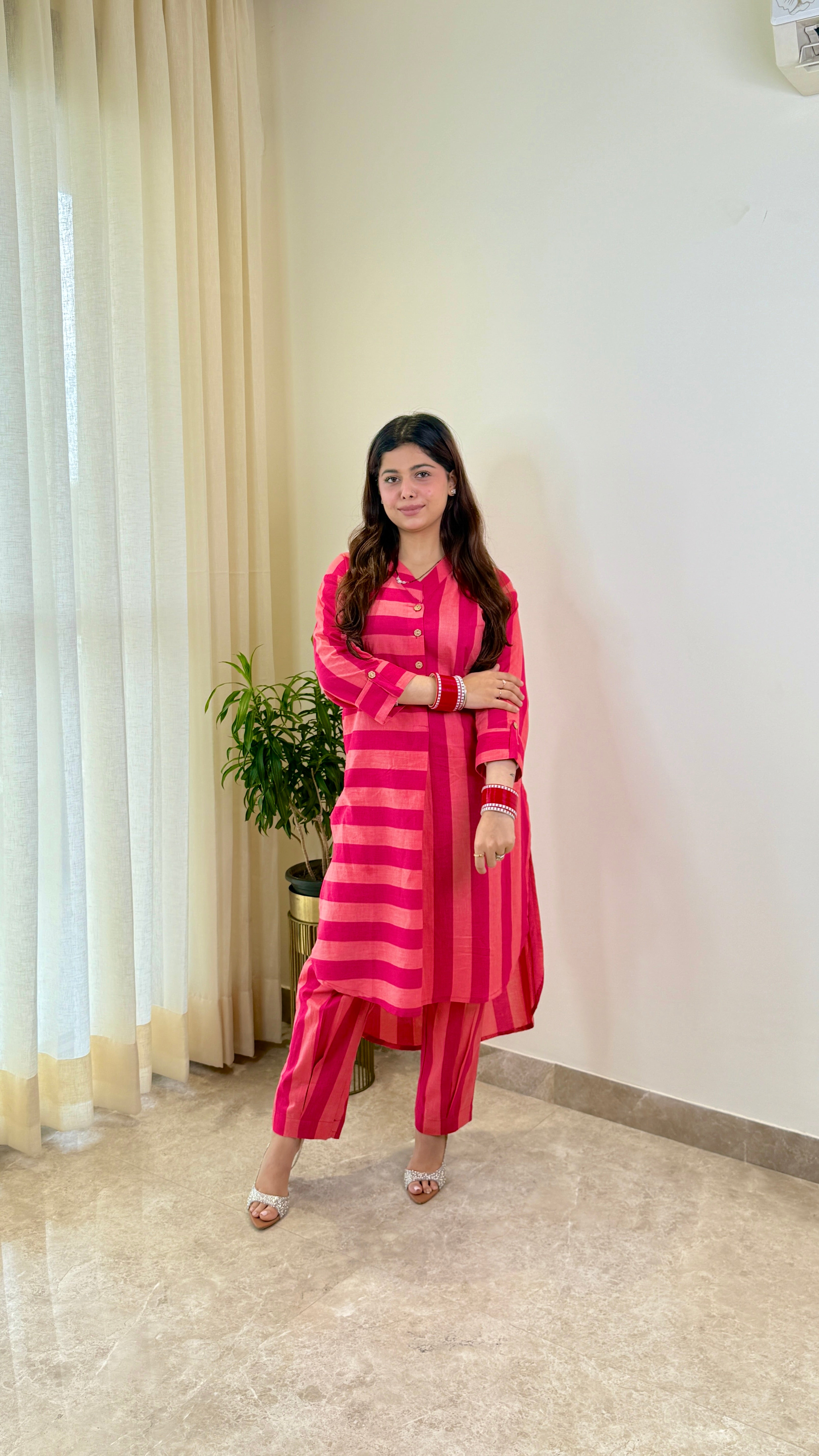 Peach and Pink Pure Cotton Kurta Pants