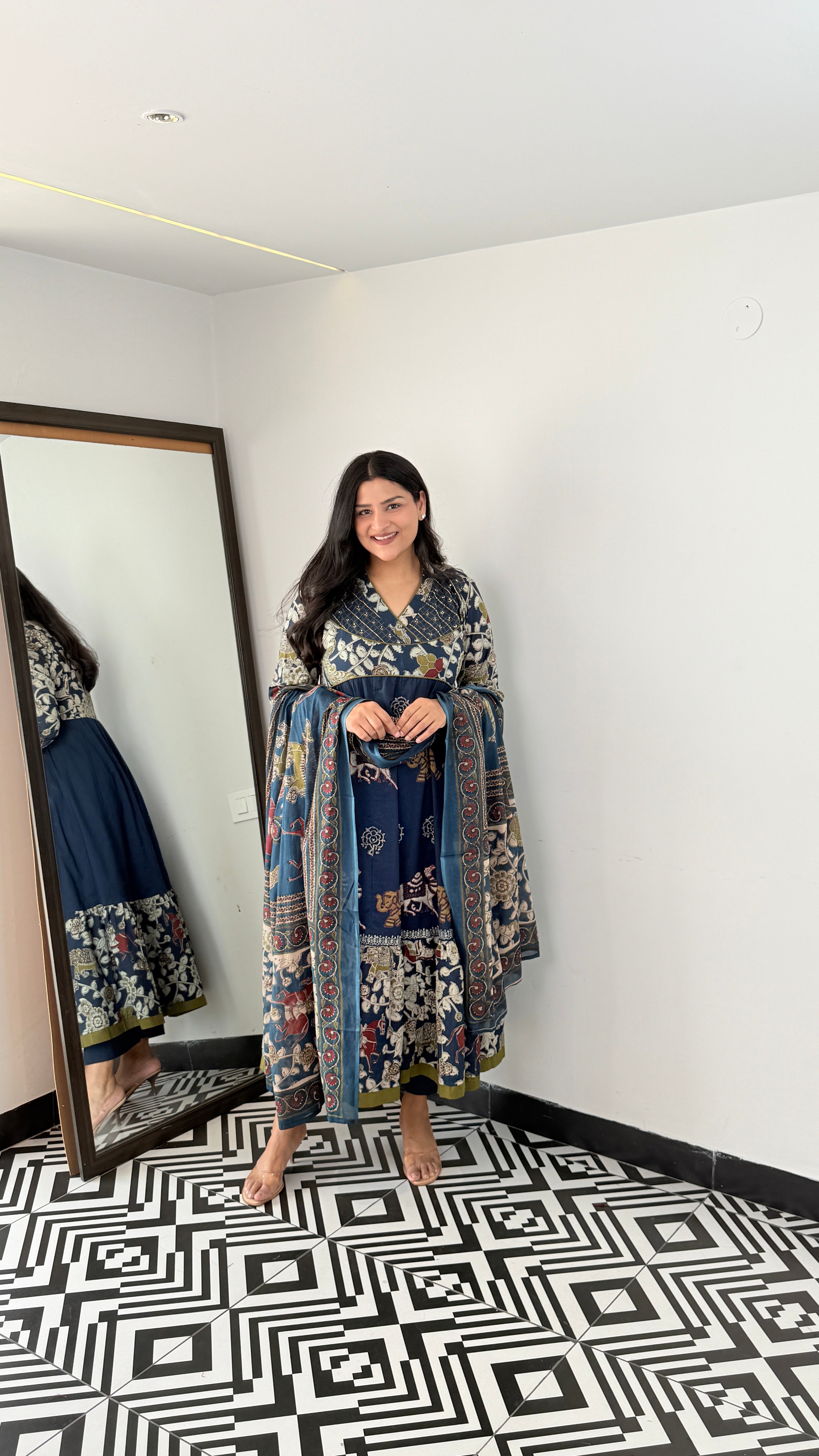 Blue Jaipuri  Traditional Print Anarkali Suit Set shrisa.in