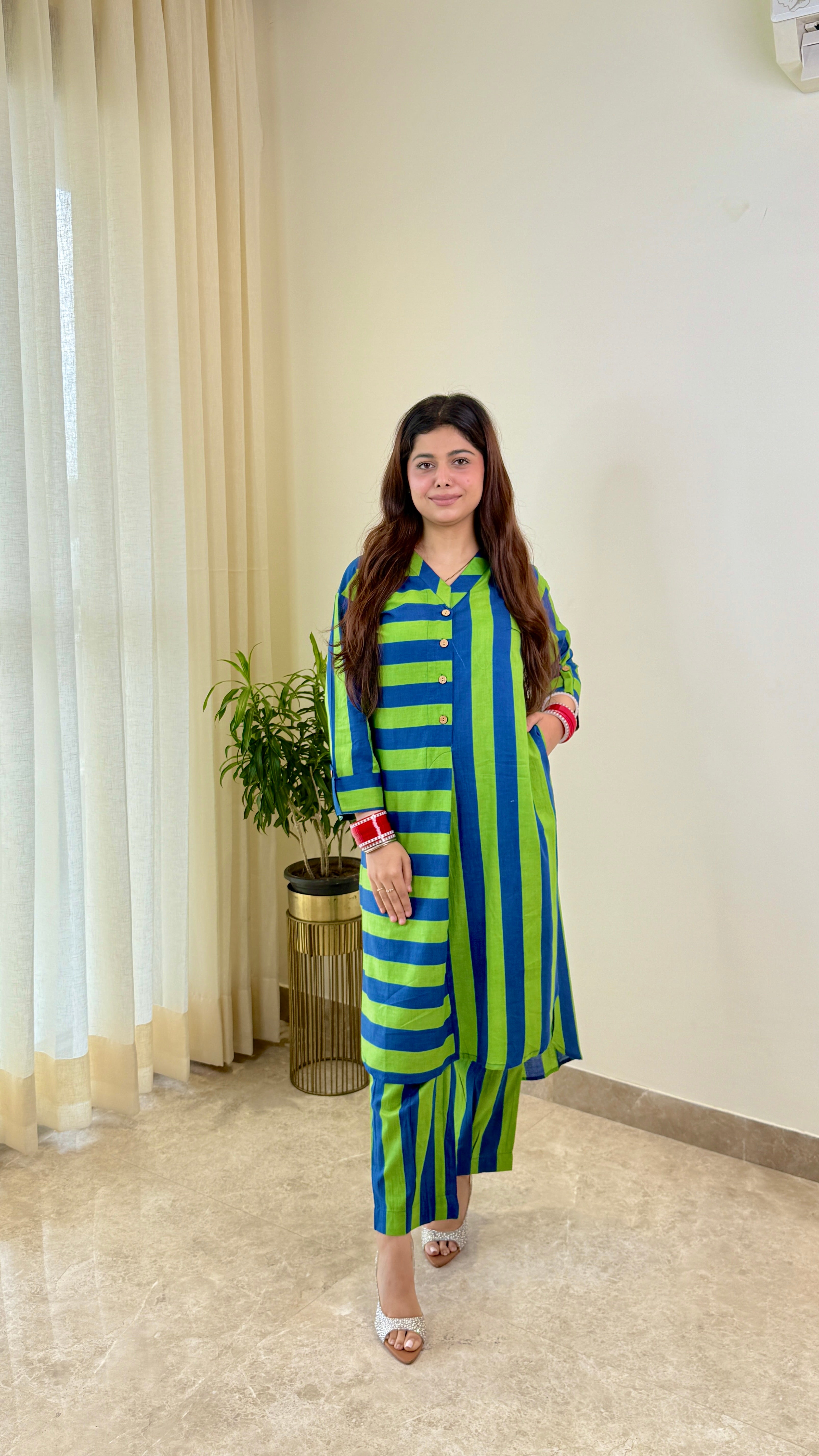 Green and Blue Pure Cotton Kurta Pants