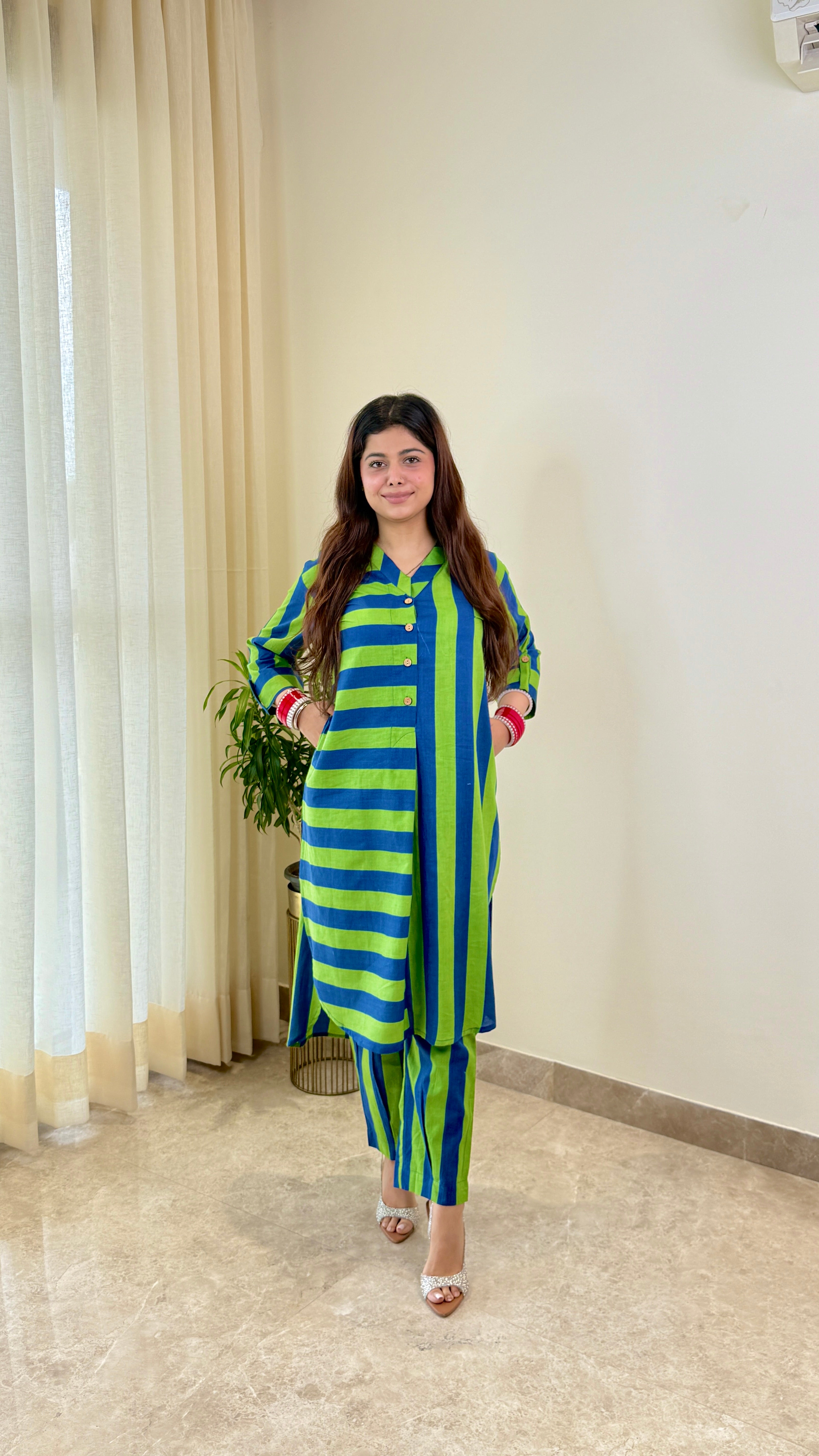 Green and Blue Pure Cotton Kurta Pants