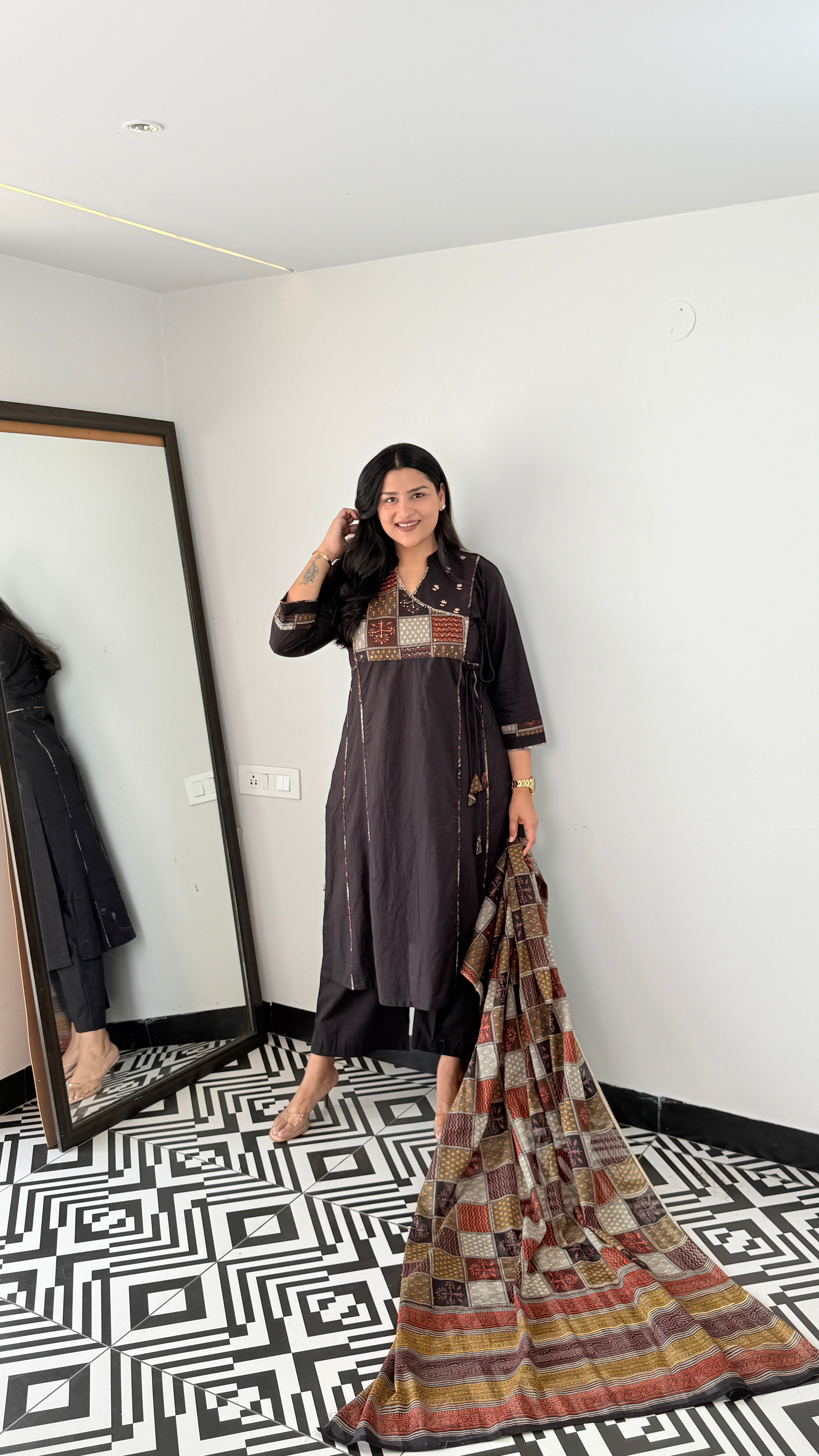 Black Angrakha A-Line Suit Set shrisa.in