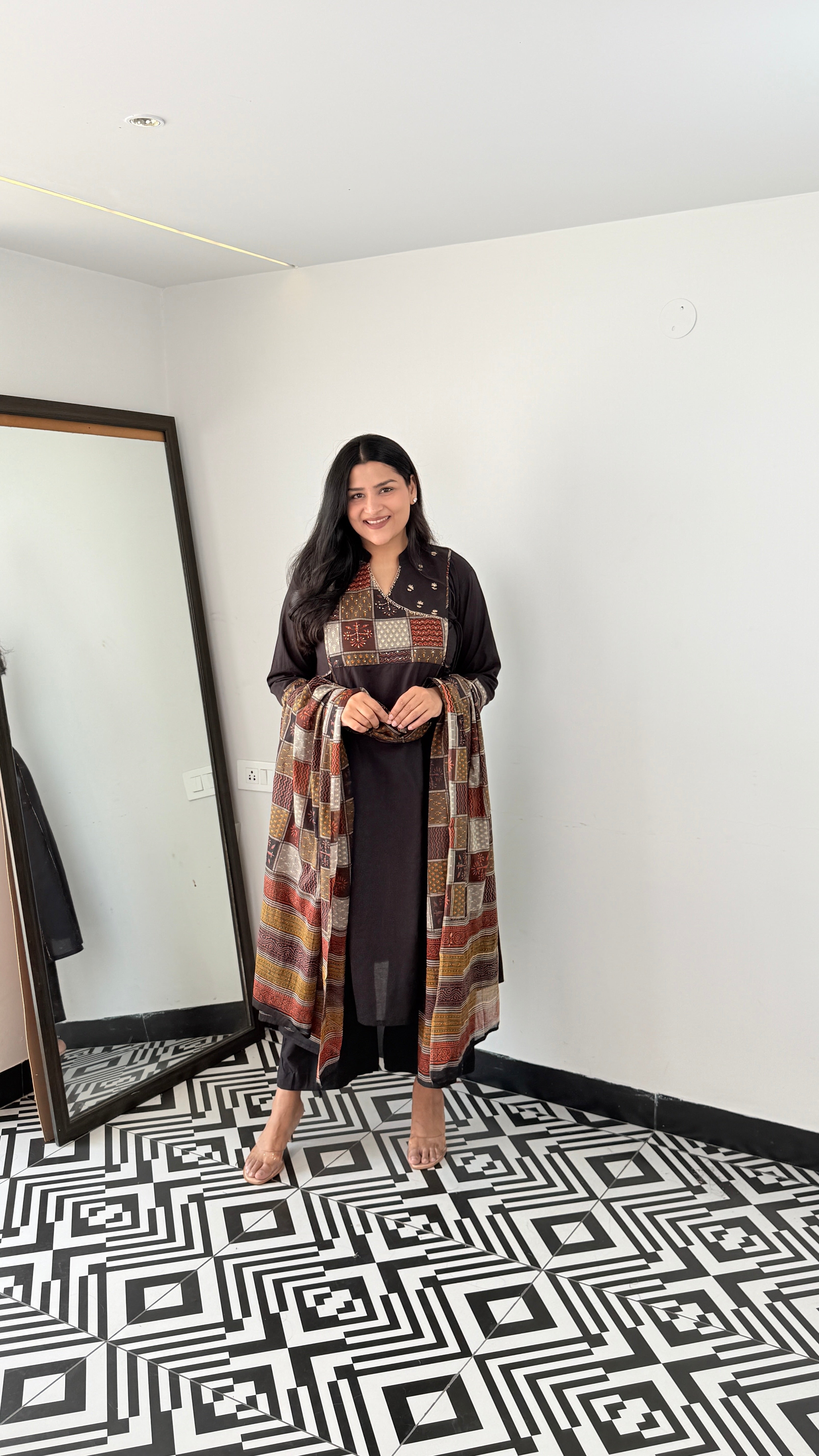 Black Angrakha A-Line Suit Set shrisa.in