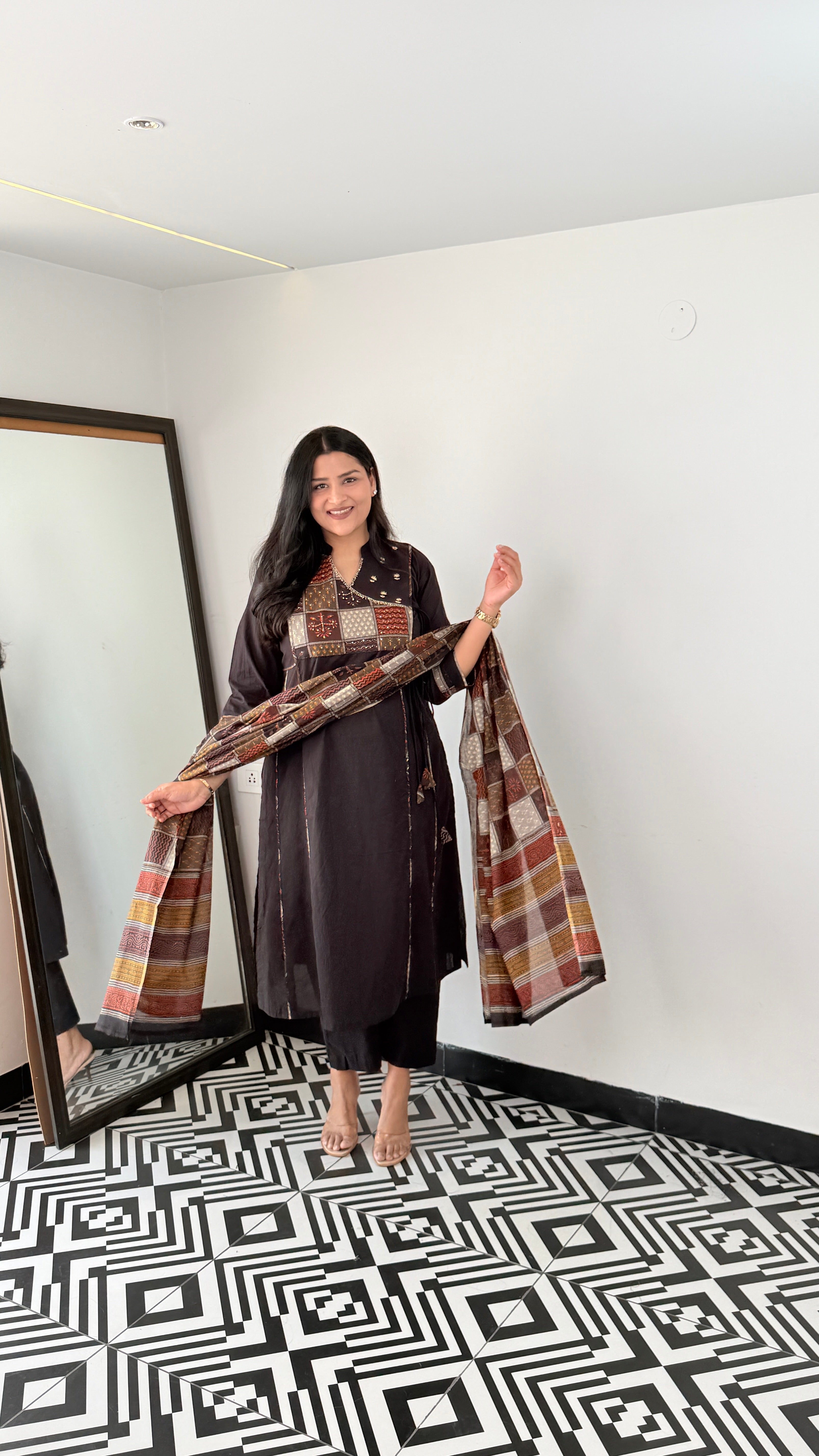 Black Angrakha A-Line Suit Set shrisa.in
