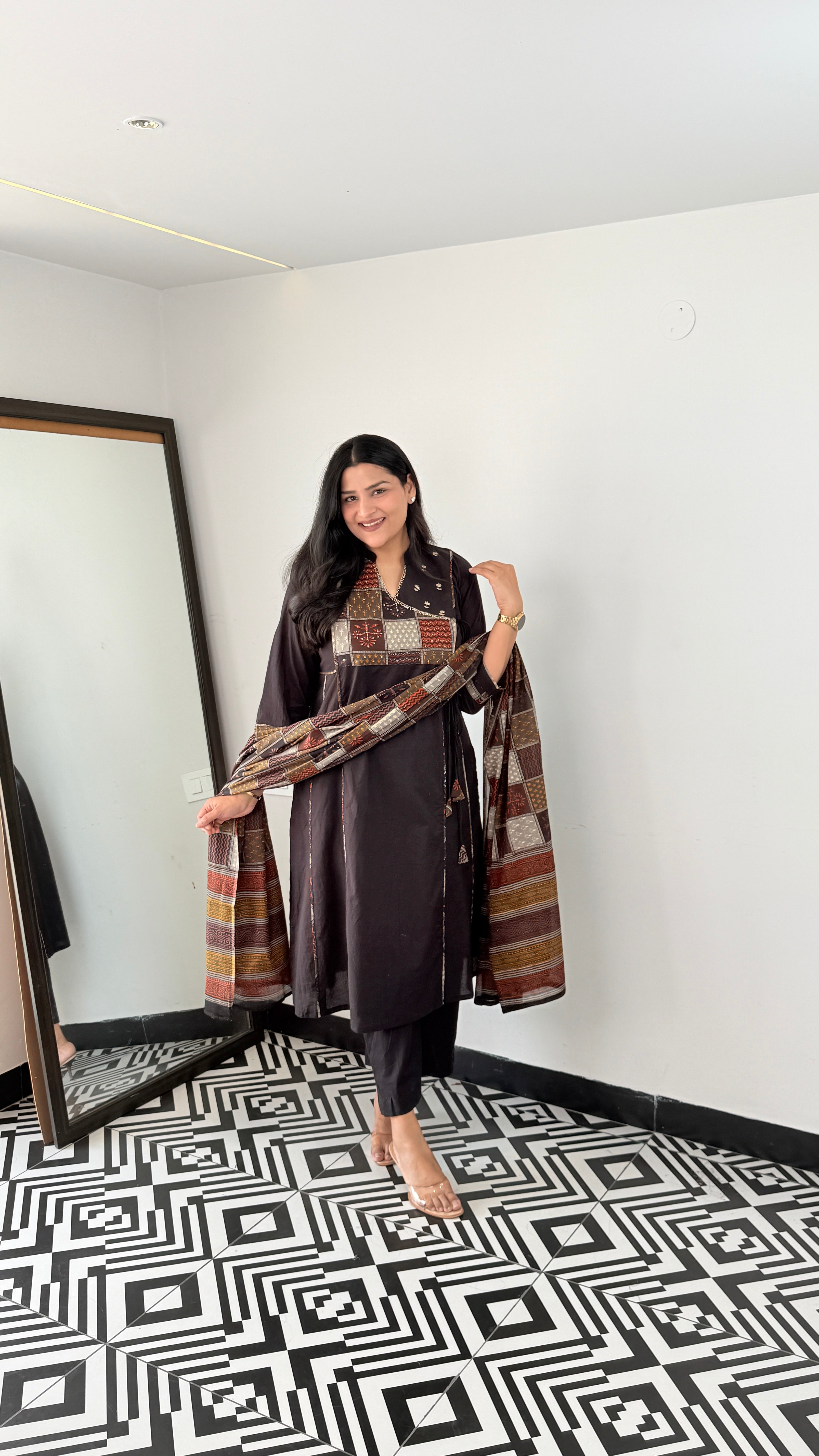 Black Angrakha A-Line Suit Set shrisa.in