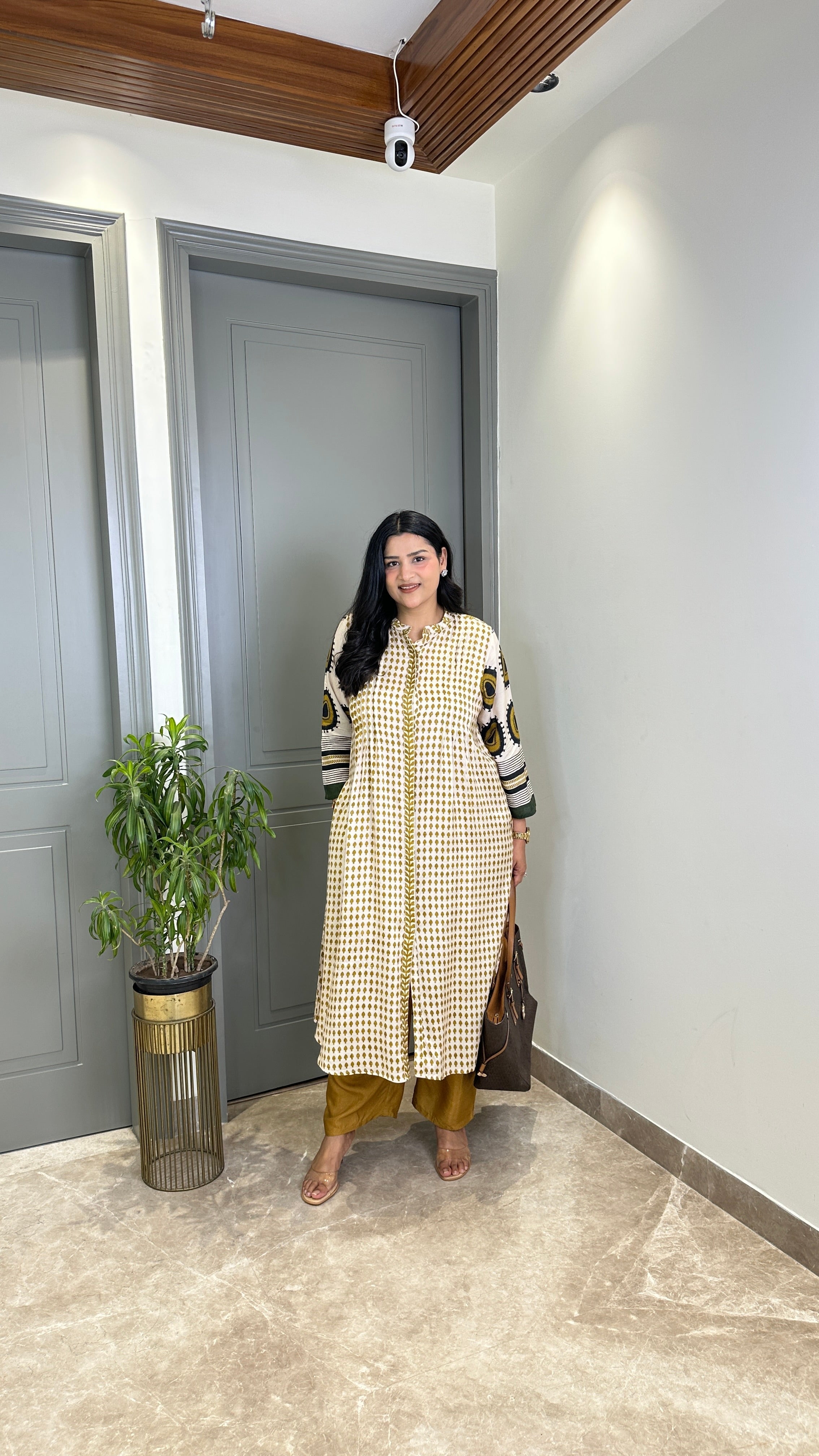 Mustard & White Eye Muslin Kurta Pants shrisa.in