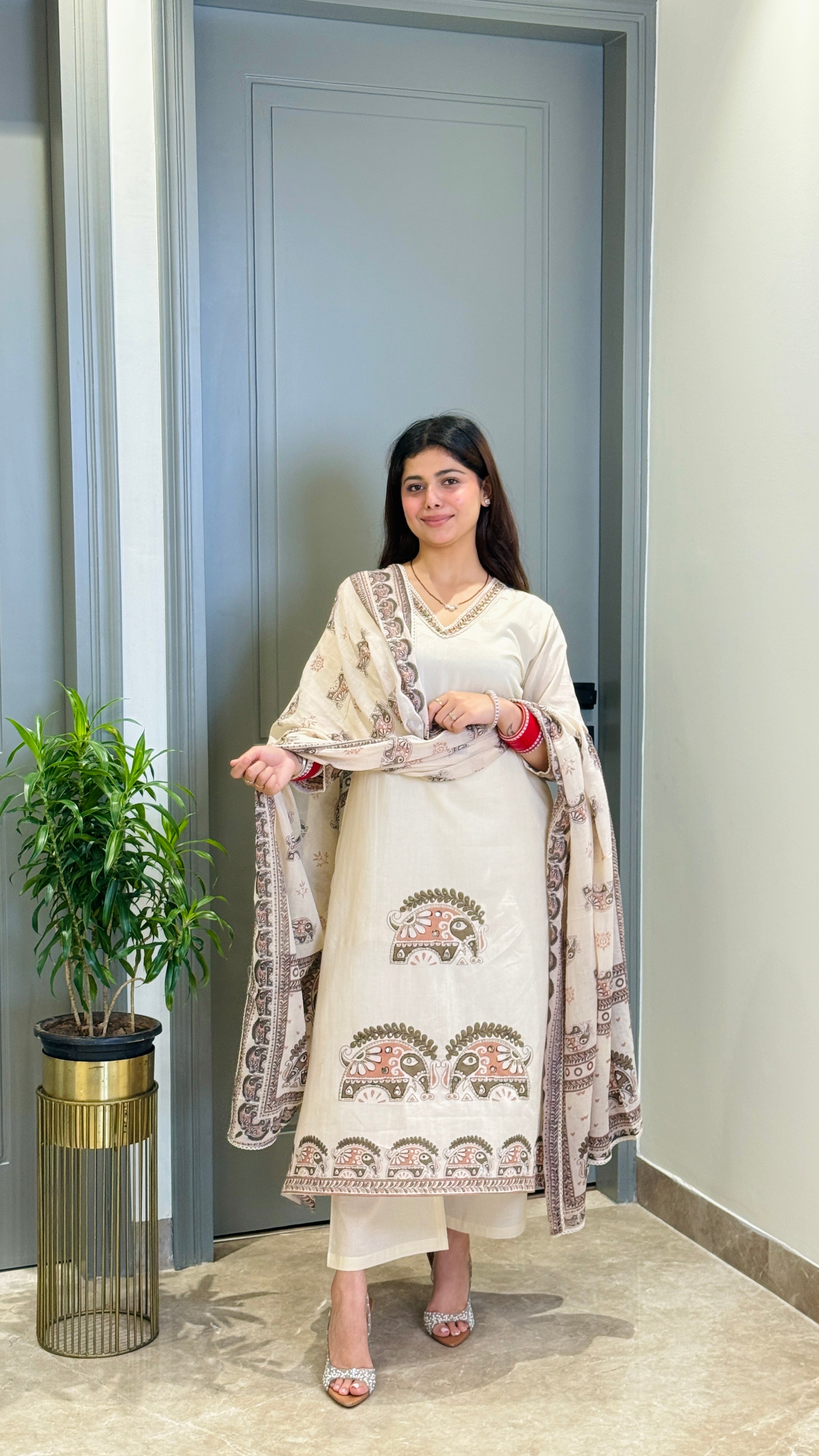 Ajrakh Ivory Suit Set