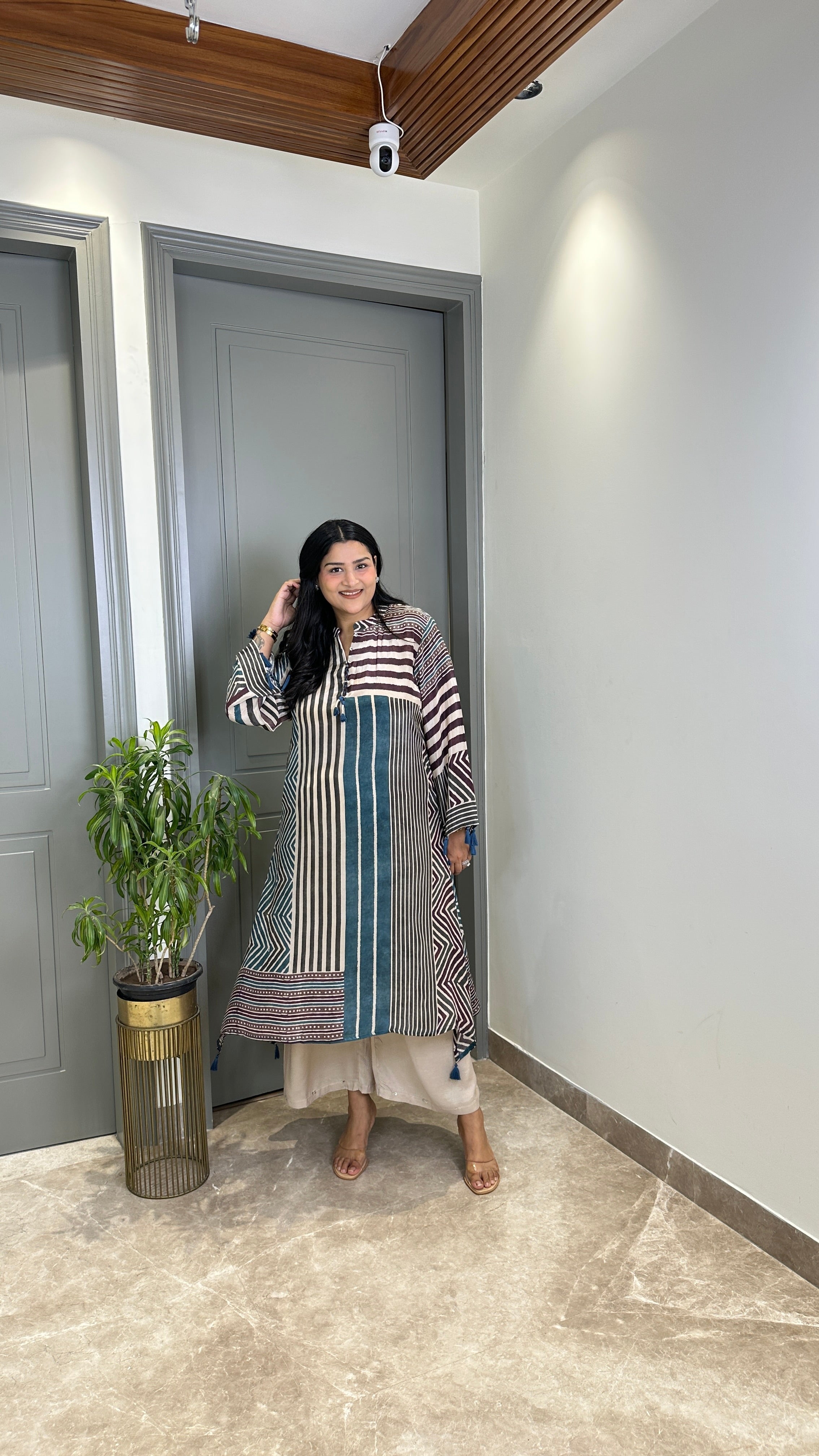 Blue Lines Crepe Kurta Pants shrisa.in