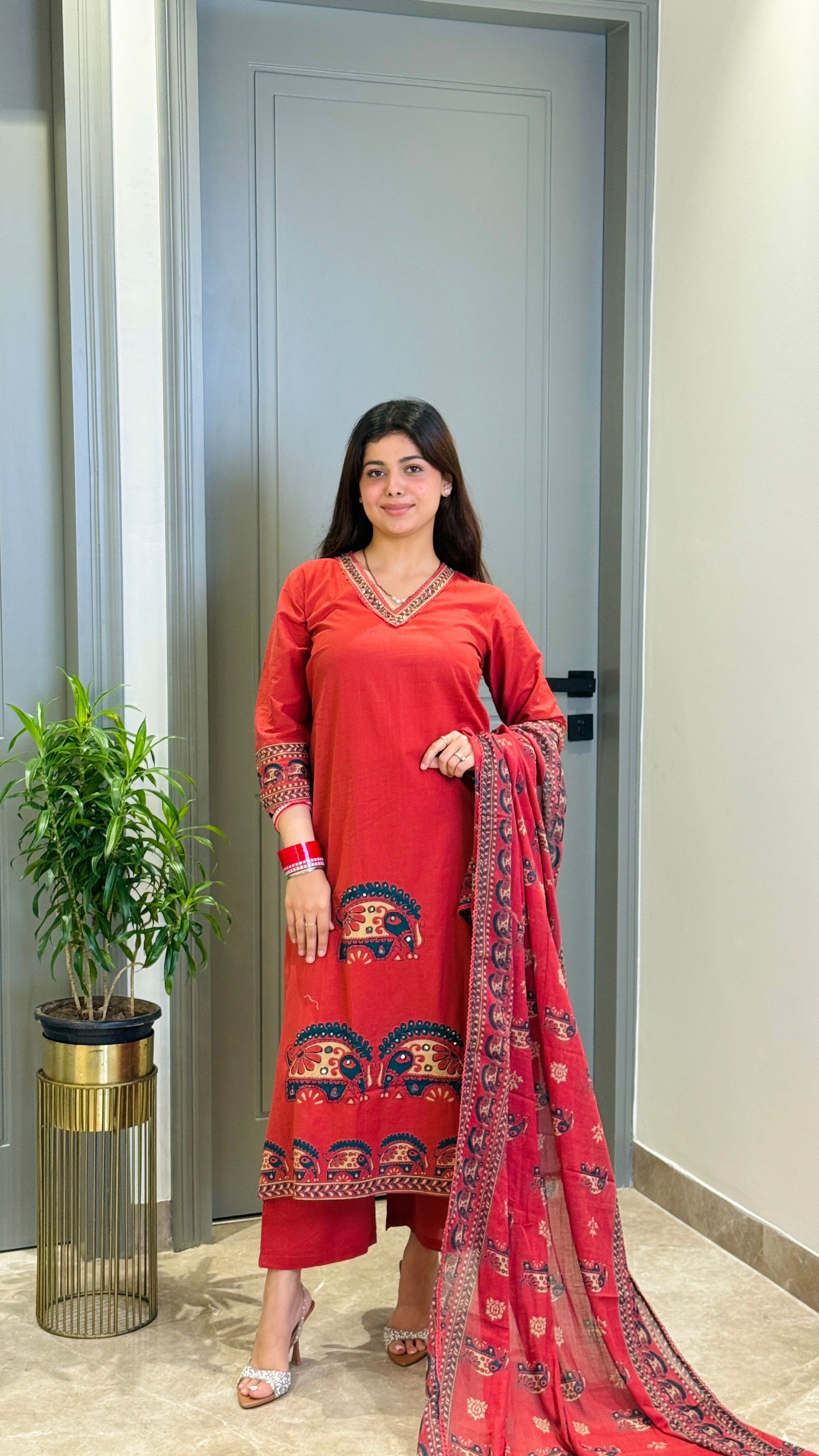 Ajrakh Maroon Suit Set