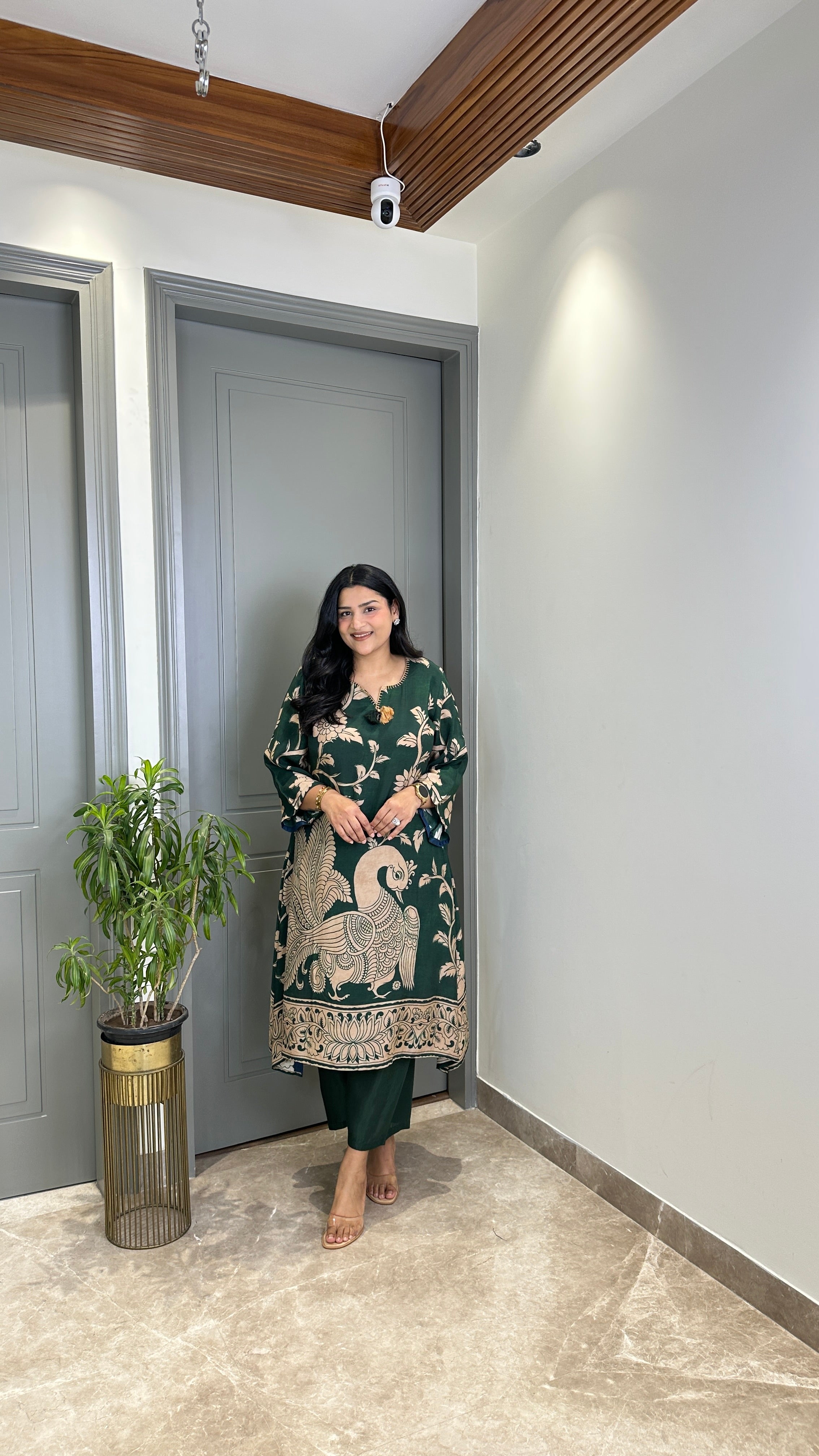 Kalamkari Green Muslin Kurta Pants shrisa.in