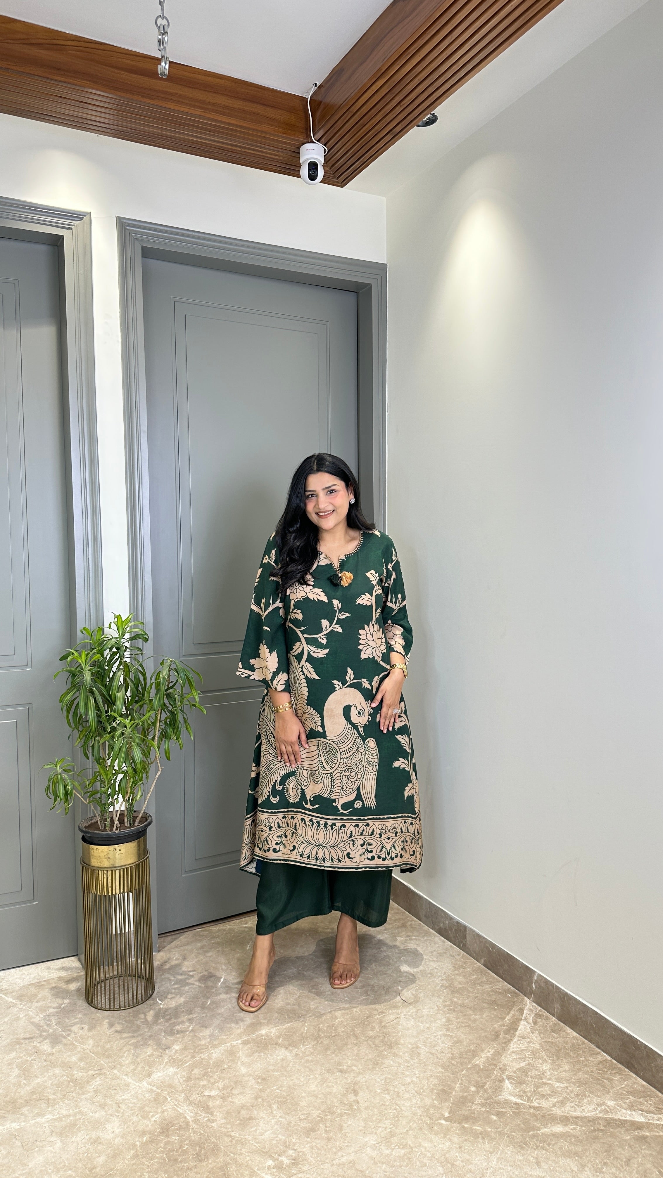 Kalamkari Green Muslin Kurta Pants shrisa.in