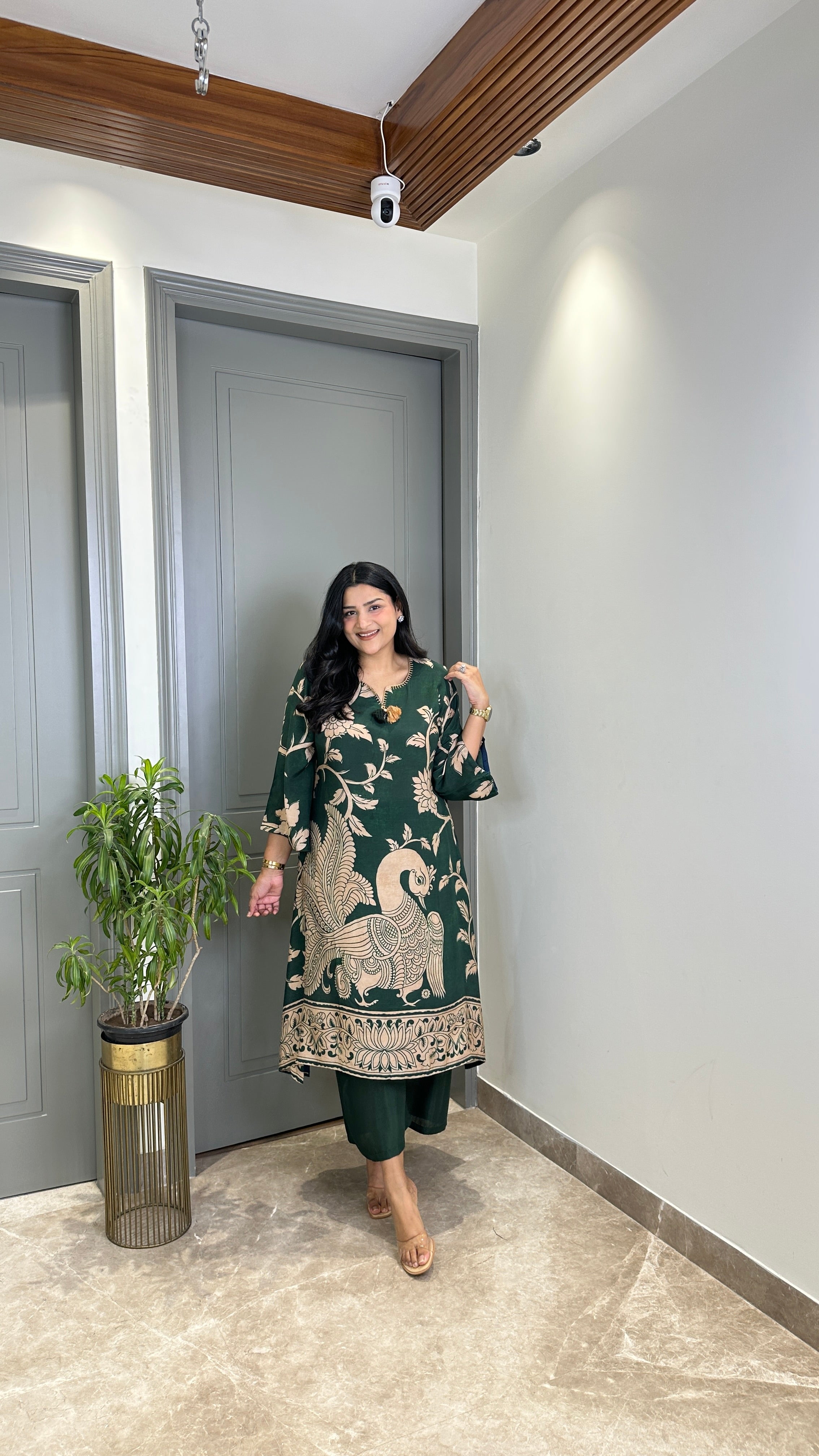 Kalamkari Green Muslin Kurta Pants shrisa.in