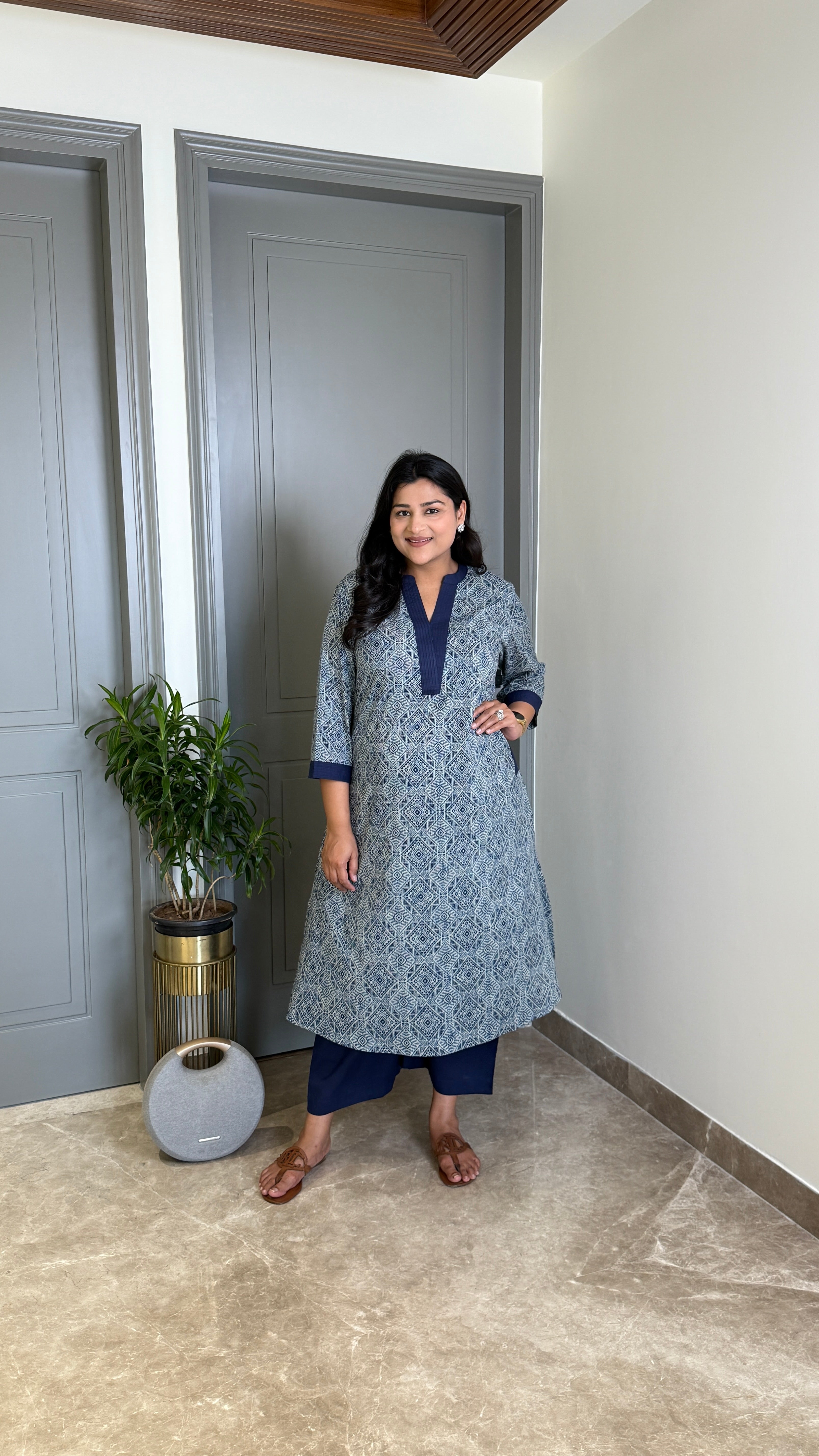Indigo Geometric Kurta Pants