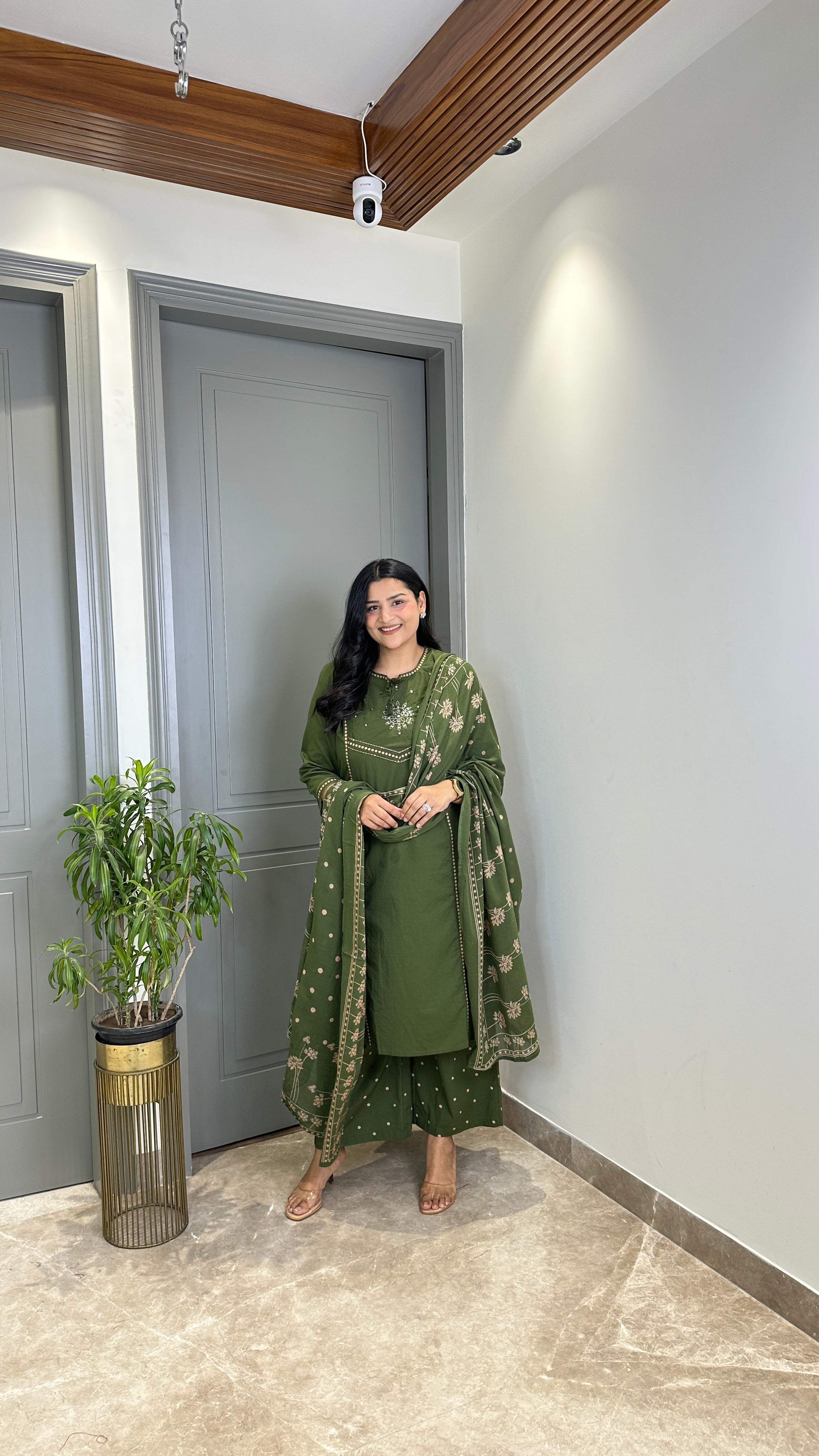 Dark Green Mirror Work Suit Set shrisa.in