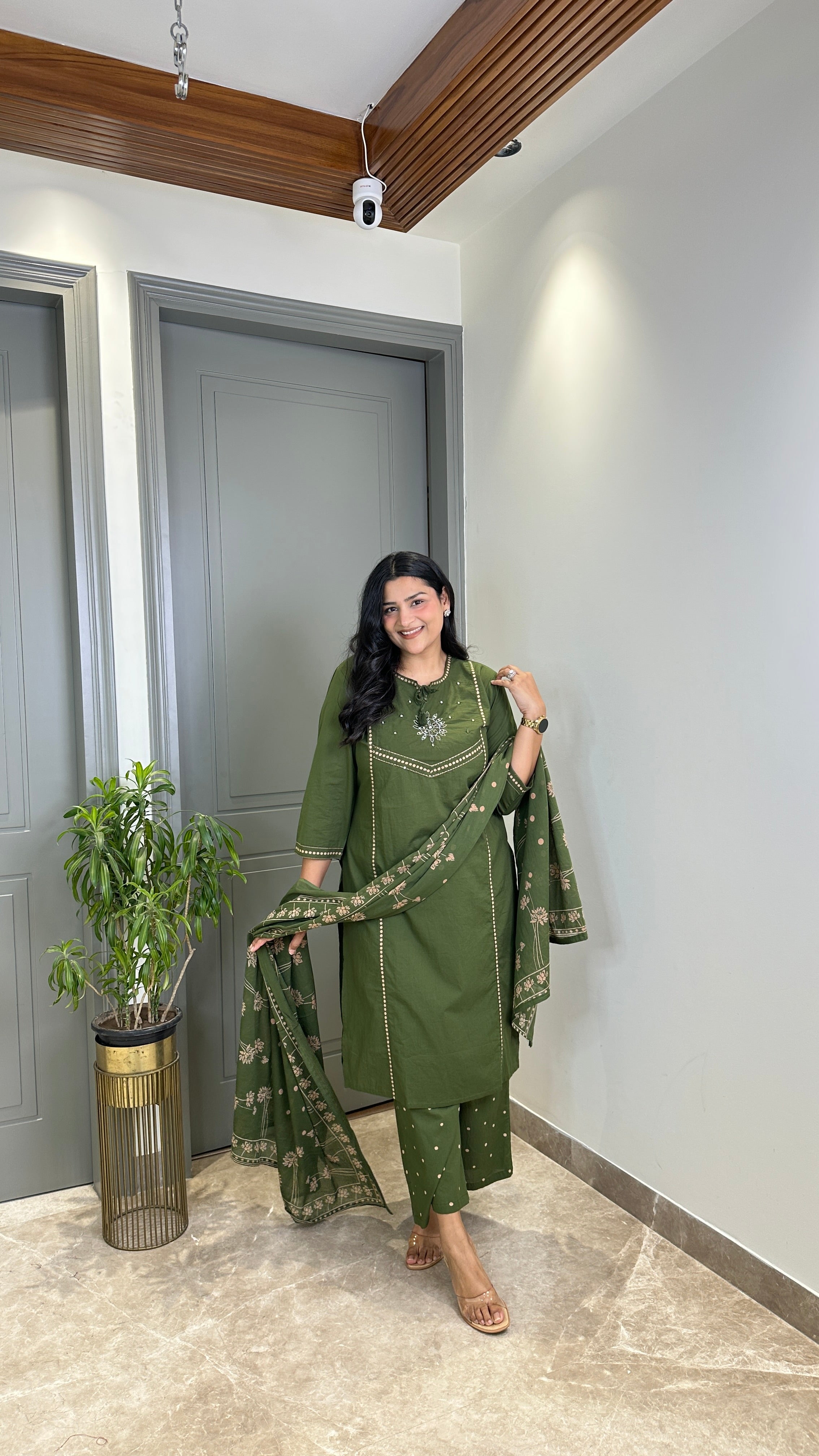 Dark Green Mirror Work Suit Set shrisa.in