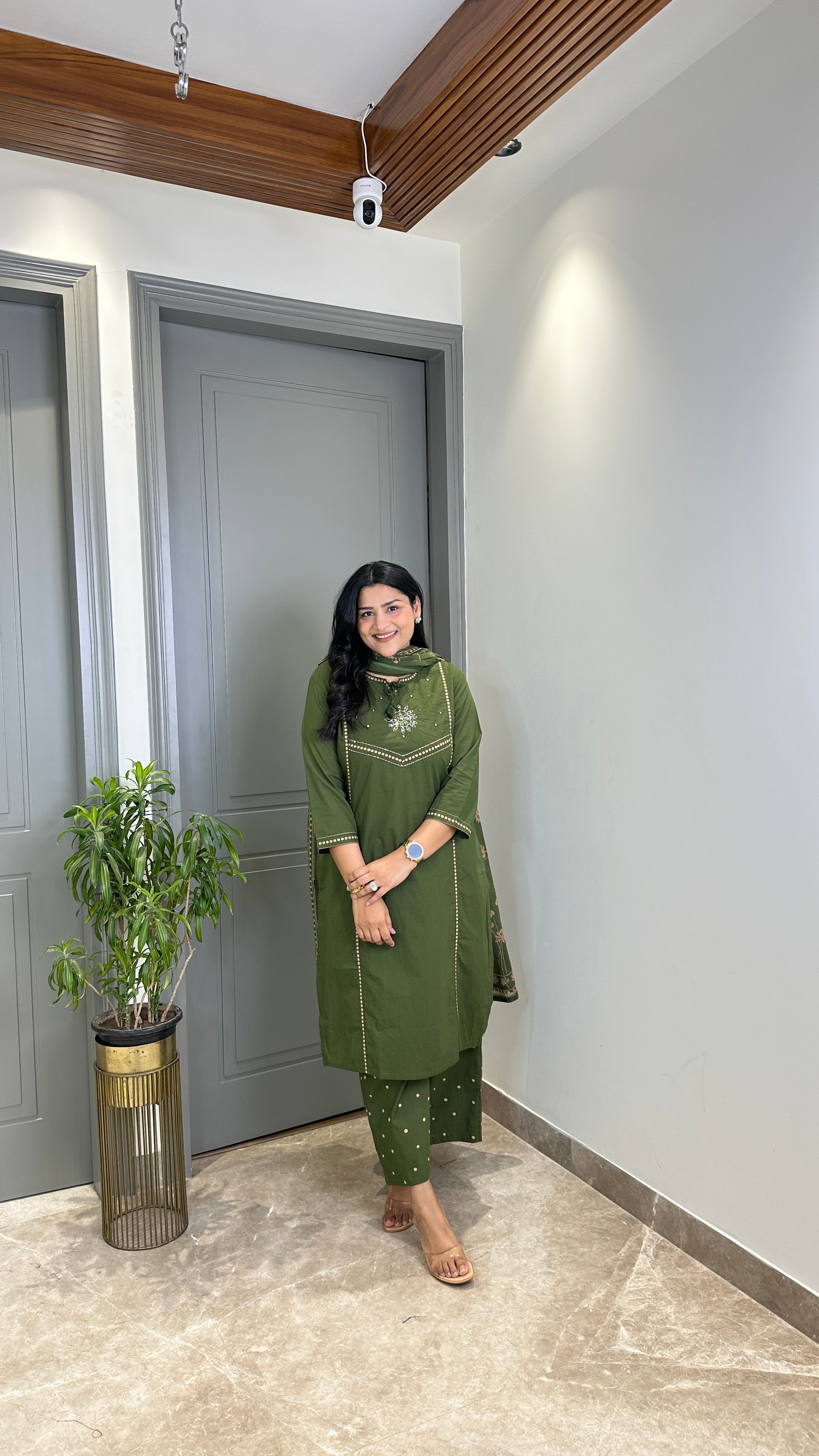 Dark Green Mirror Work Suit Set shrisa.in