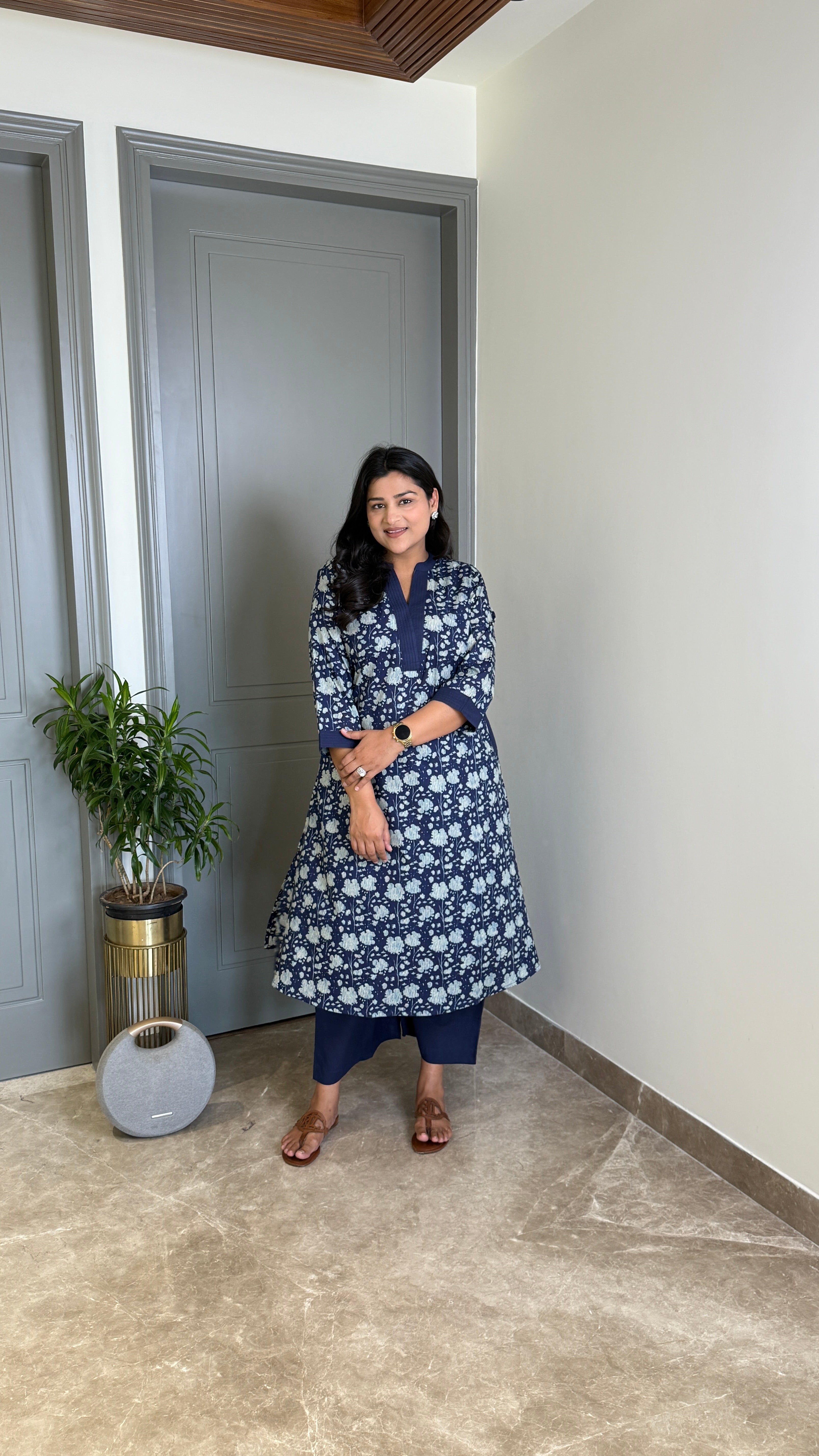 Indigo Floral Bel Kurta Pants
