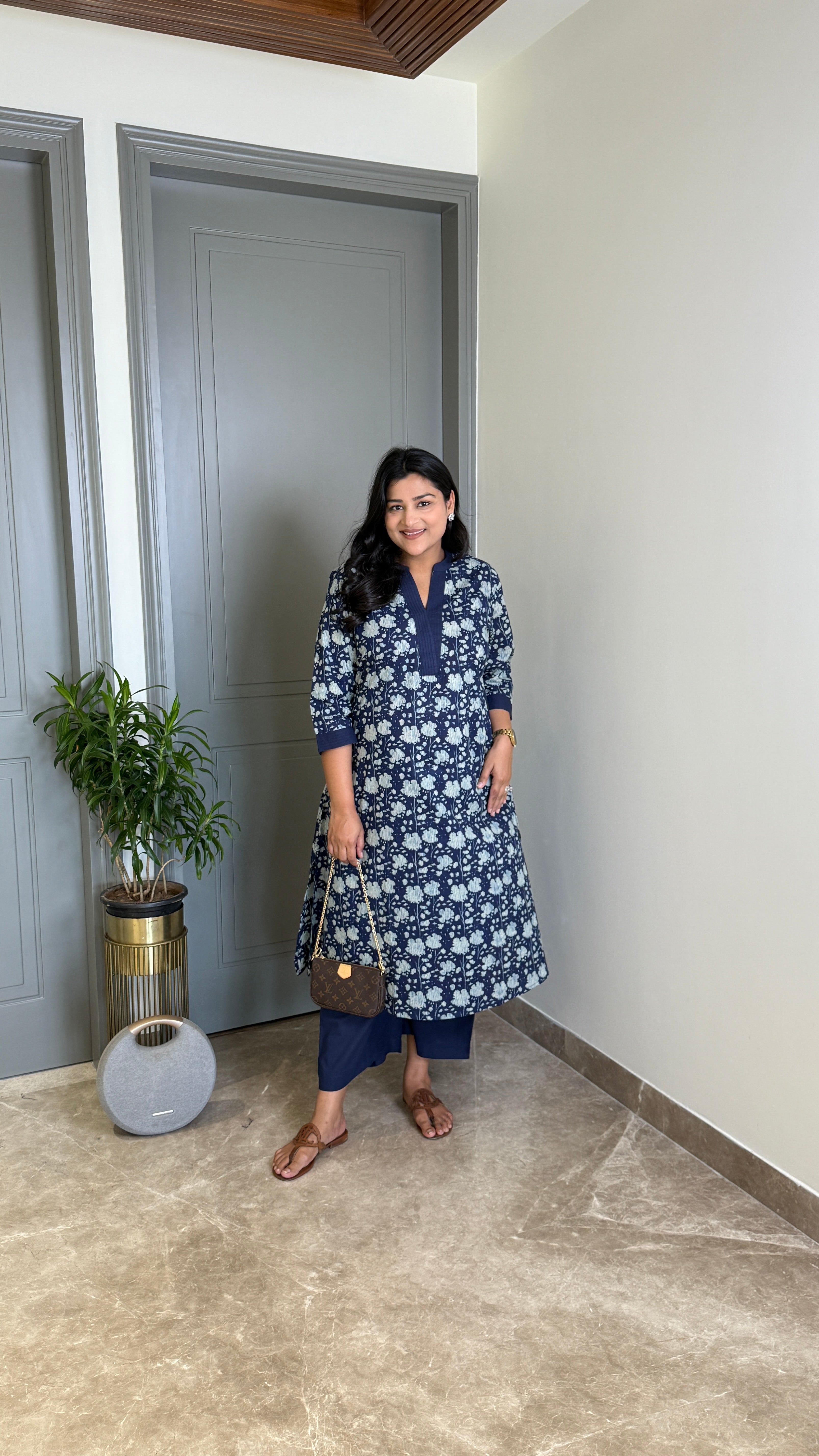Indigo Floral Bel Kurta Pants