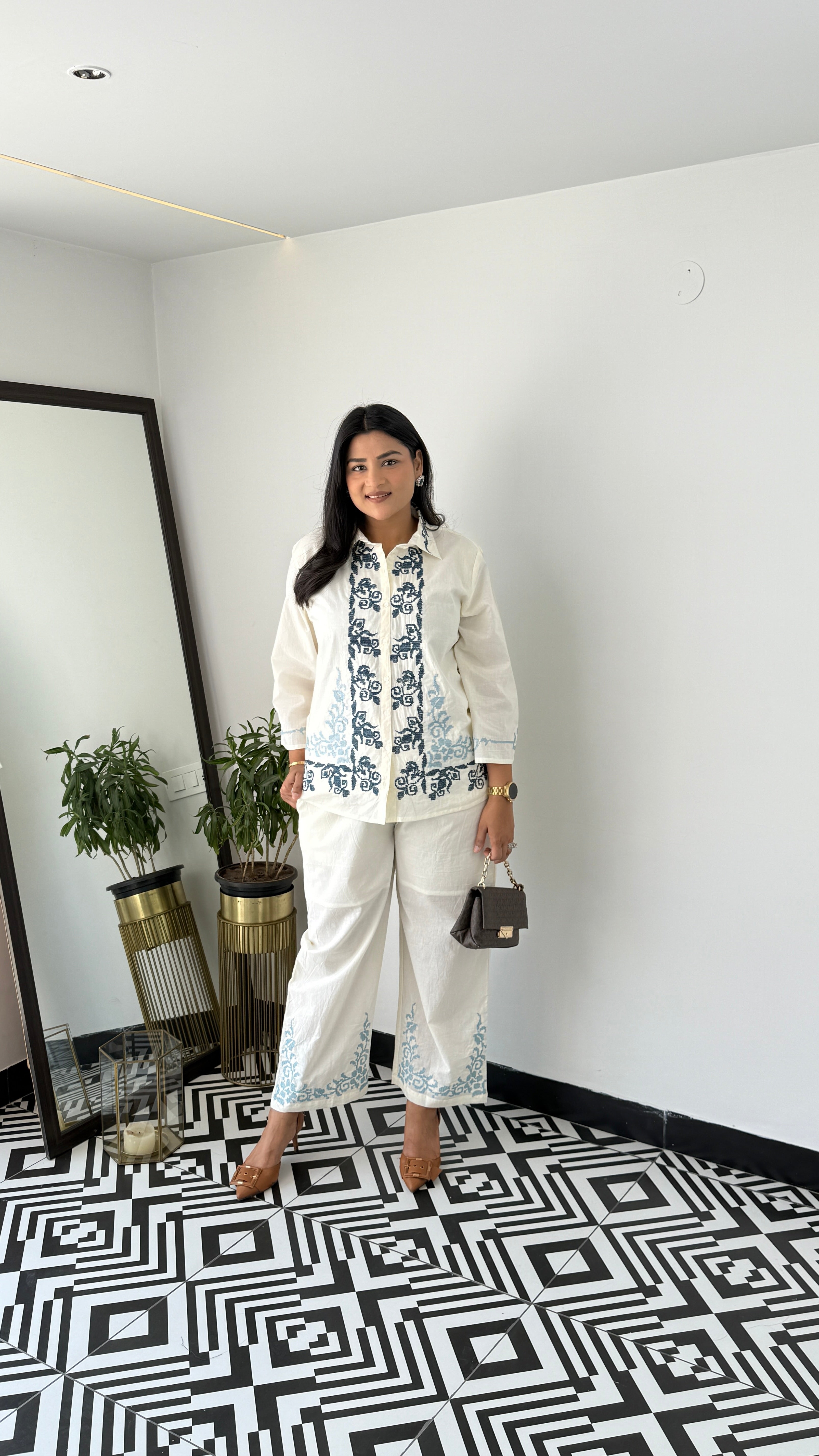 Blue Crosstitch Cotton Cord Set