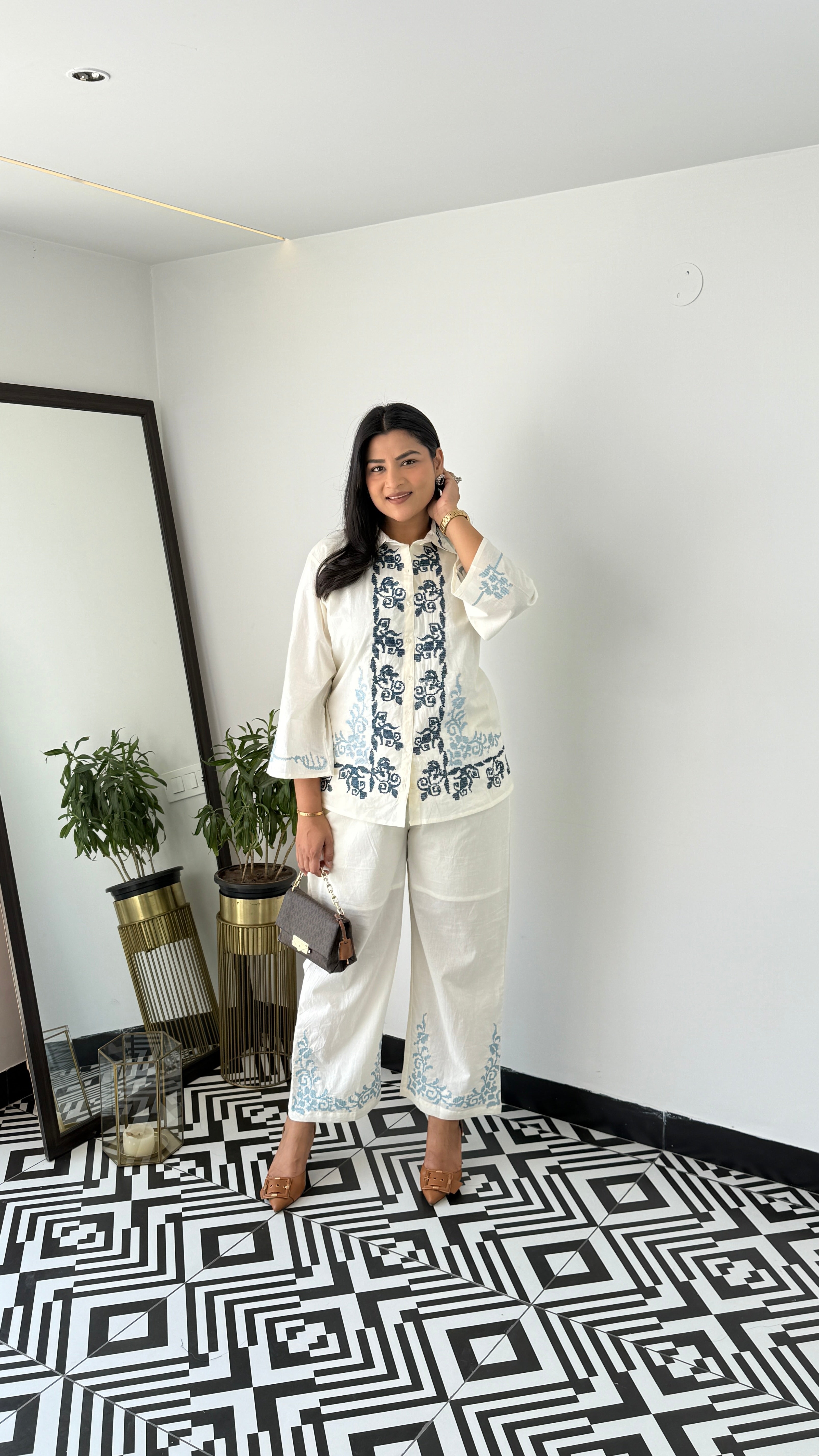 Blue Crosstitch Cotton Cord Set