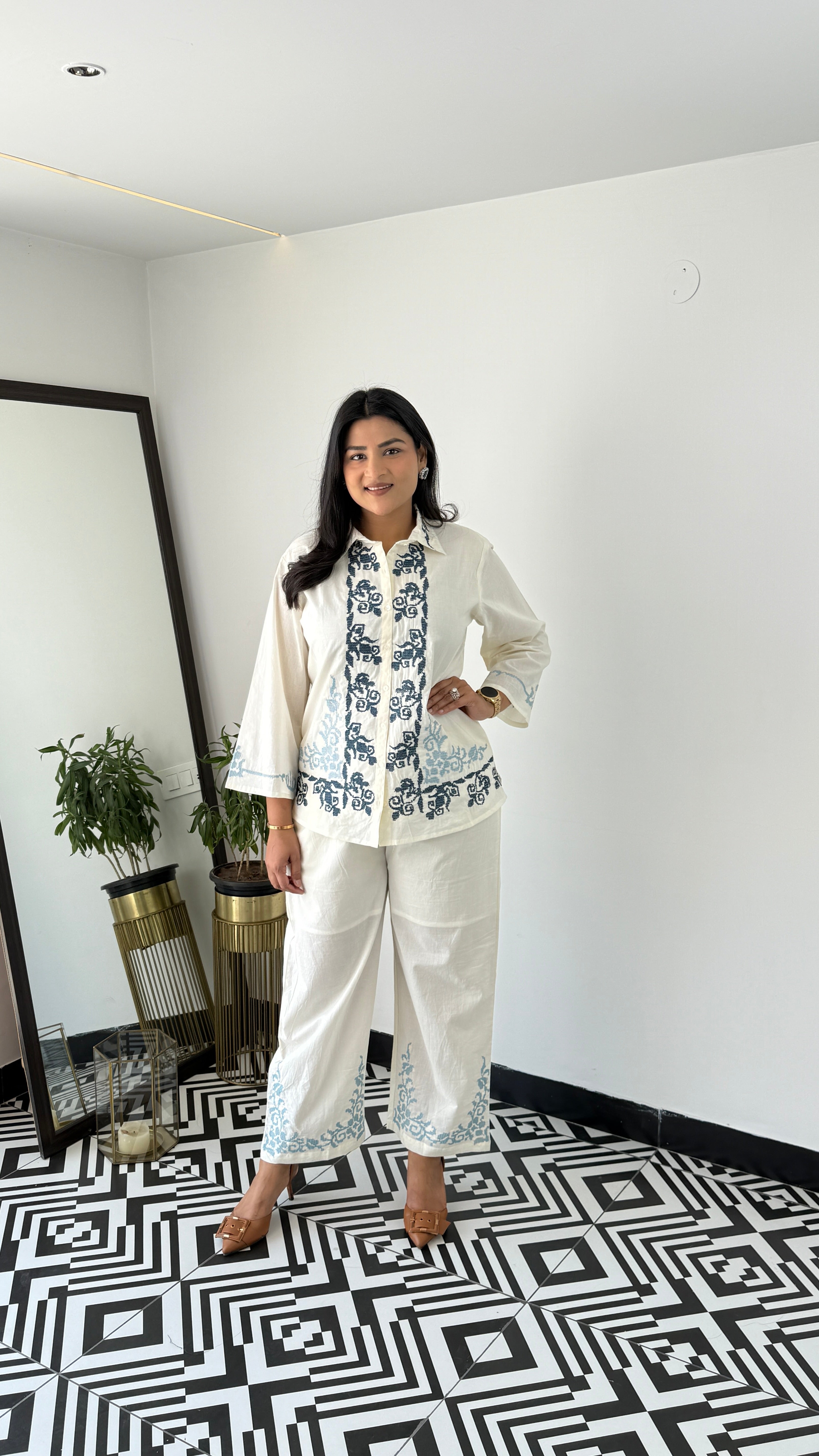 Blue Crosstitch Cotton Cord Set