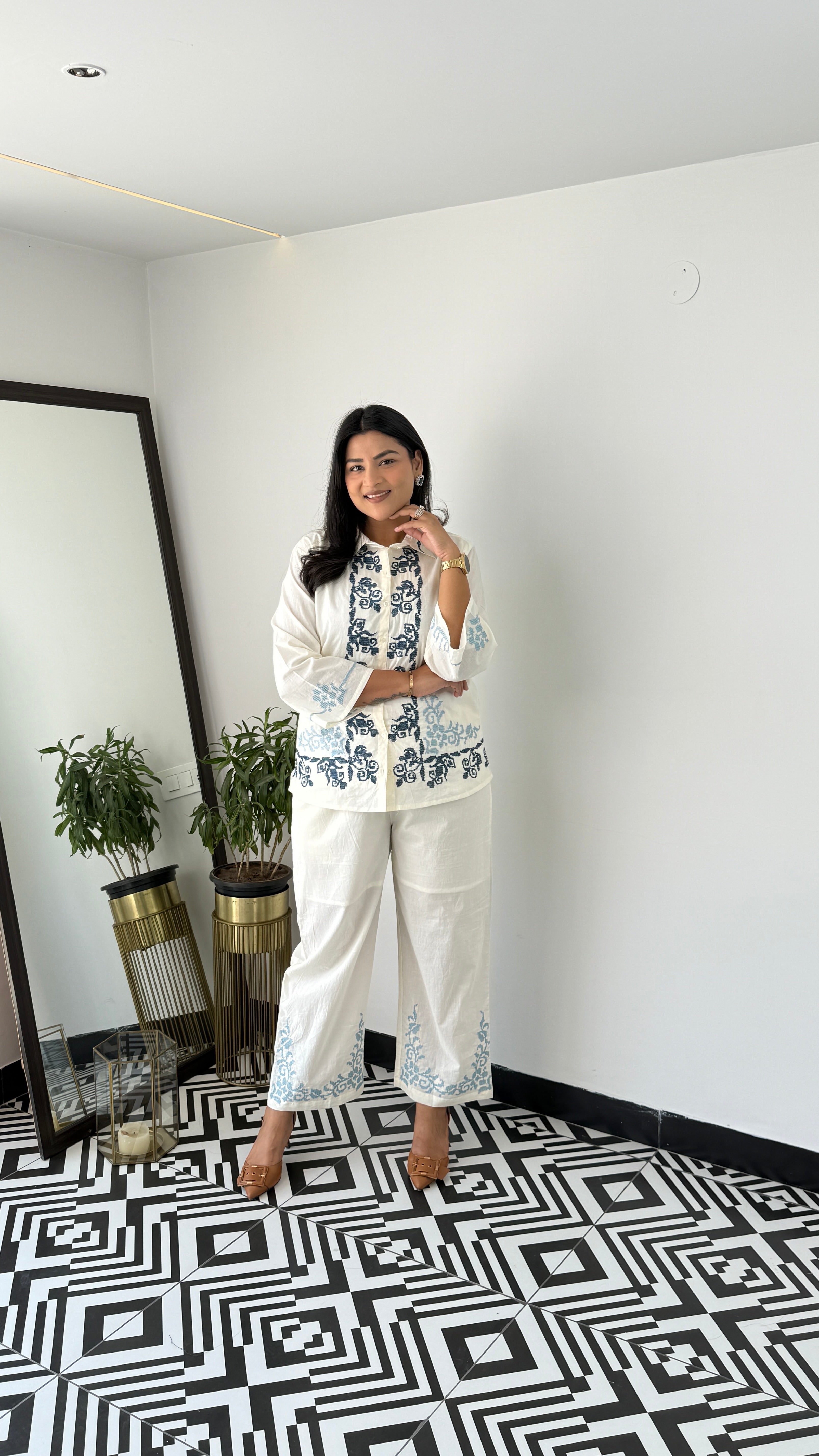 Blue Crosstitch Cotton Cord Set