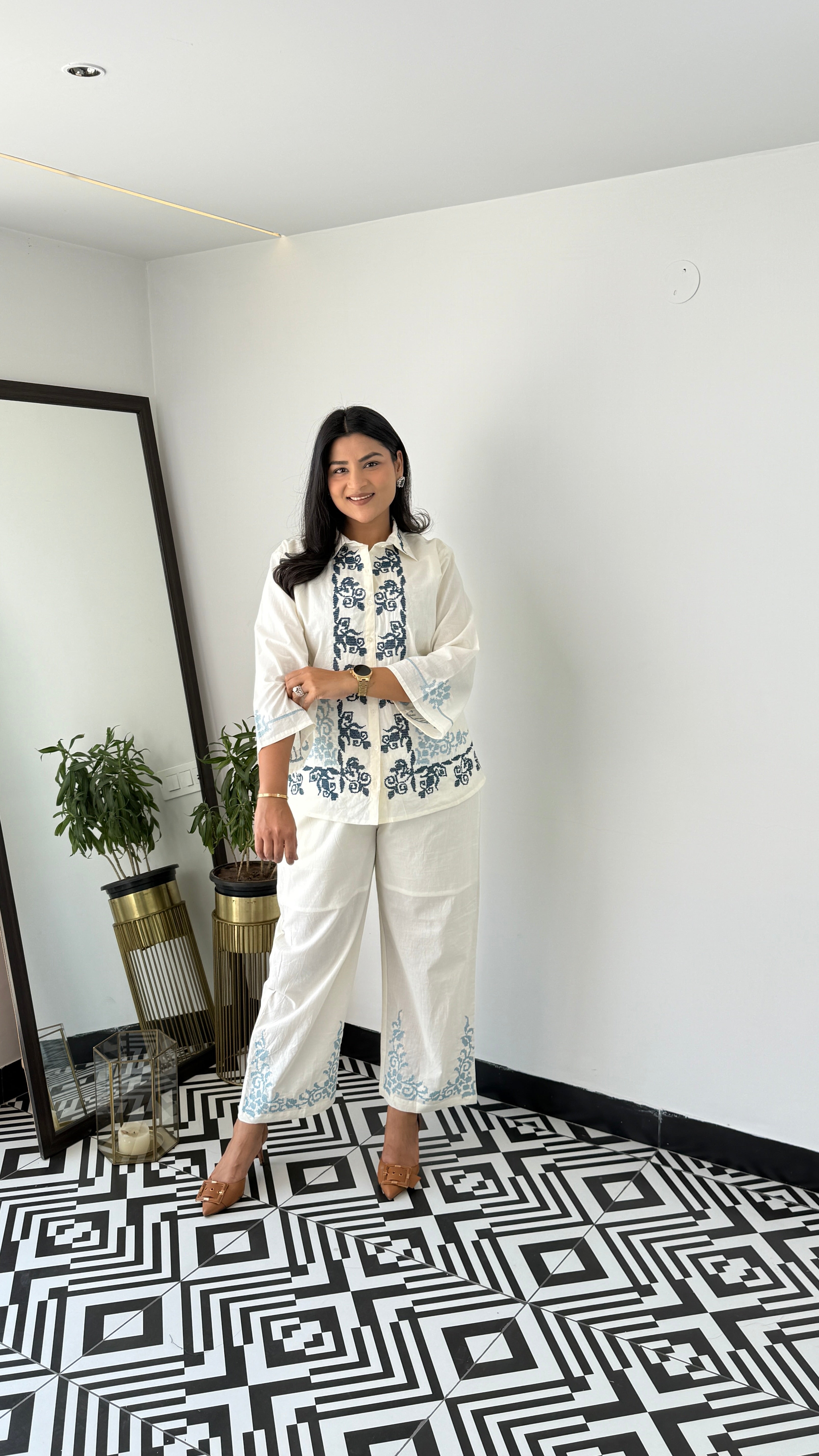 Blue Crosstitch Cotton Cord Set