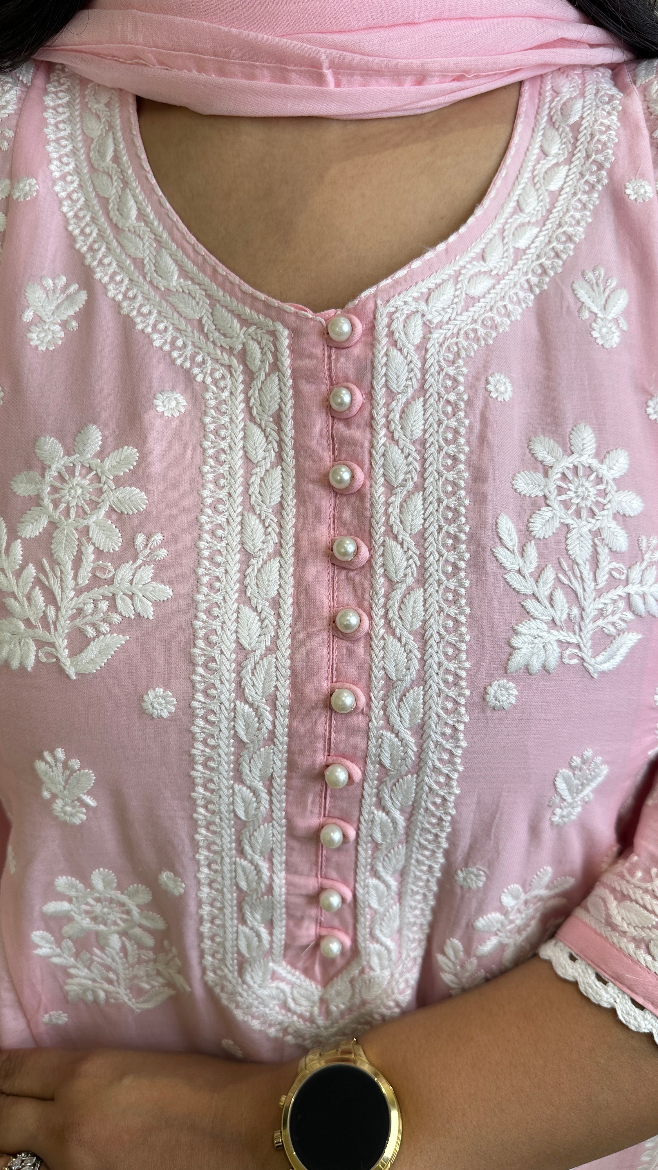 Powder Pink Lucknavi Anarkali Suit Set shrisa.in