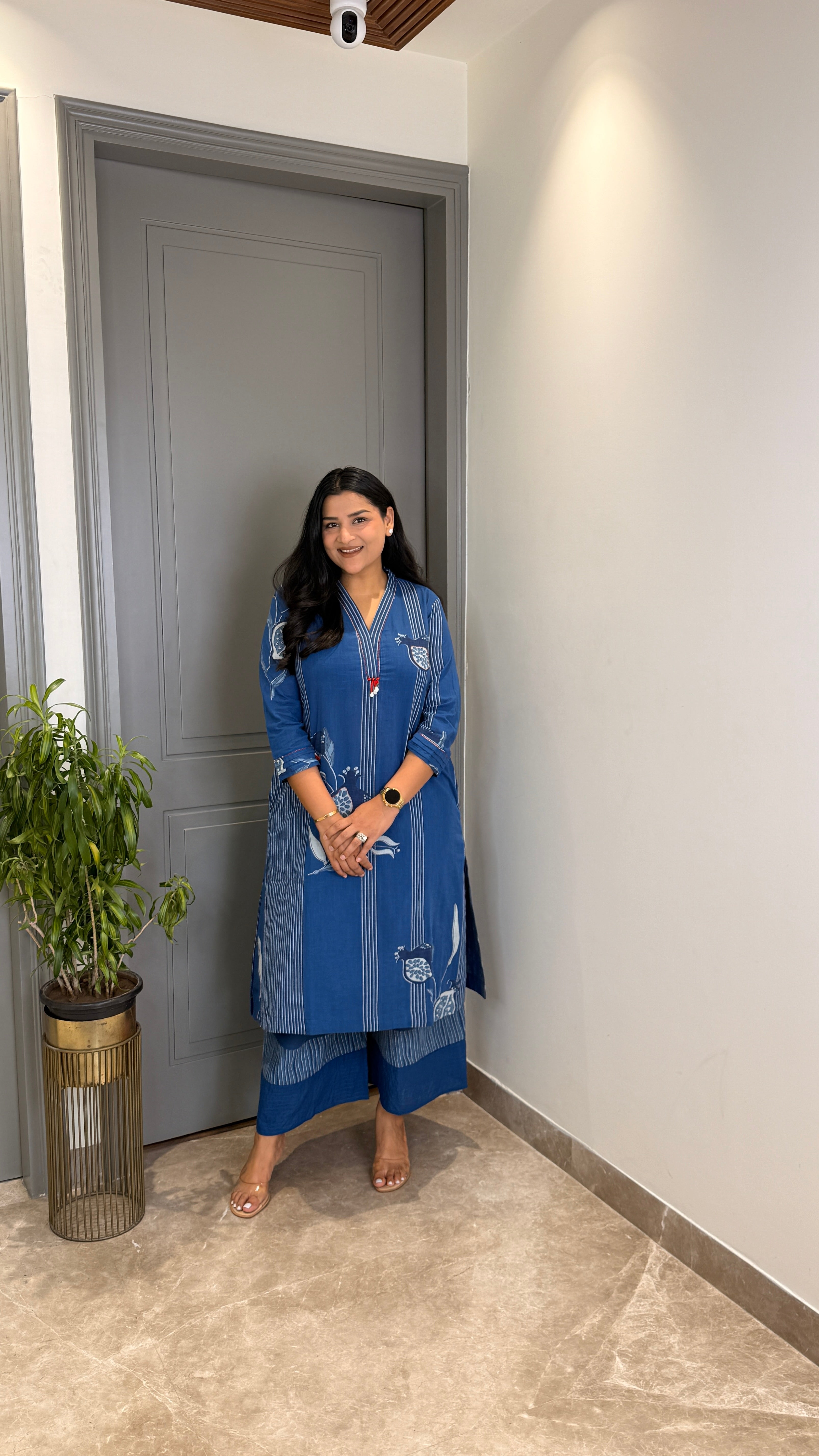 Blue Stripes Pure Cotton Kurta Pants shrisa.in
