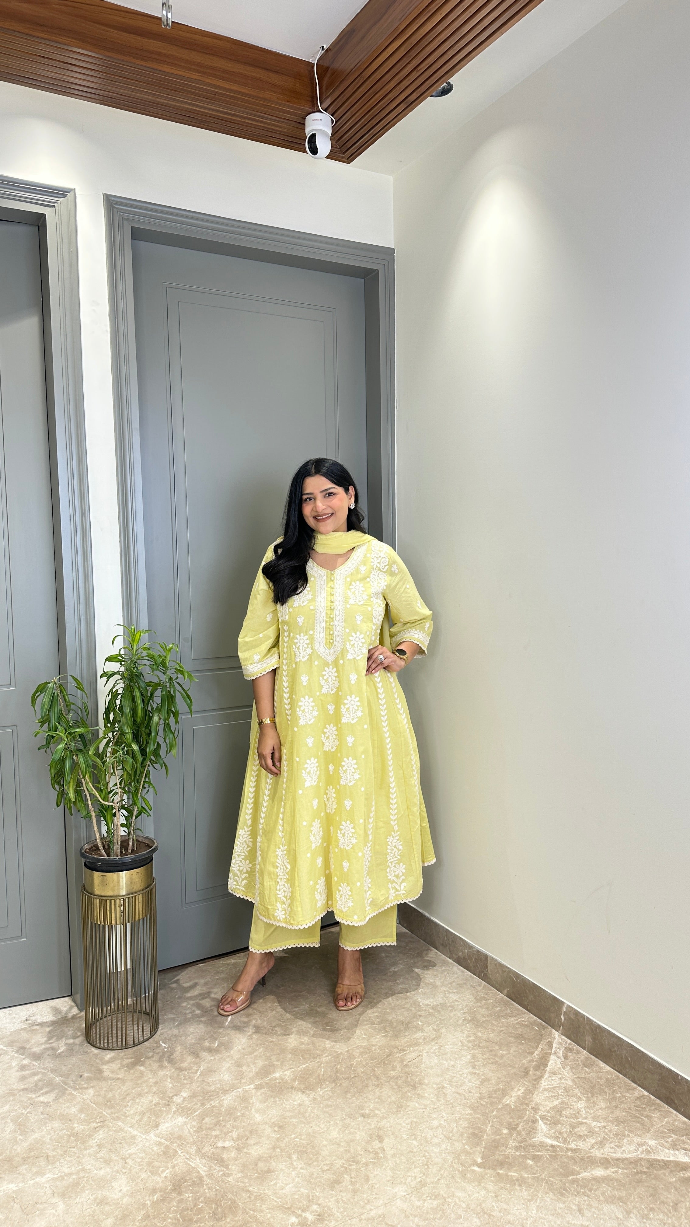 Lime Lucknavi Anarkali Suit Set shrisa.in