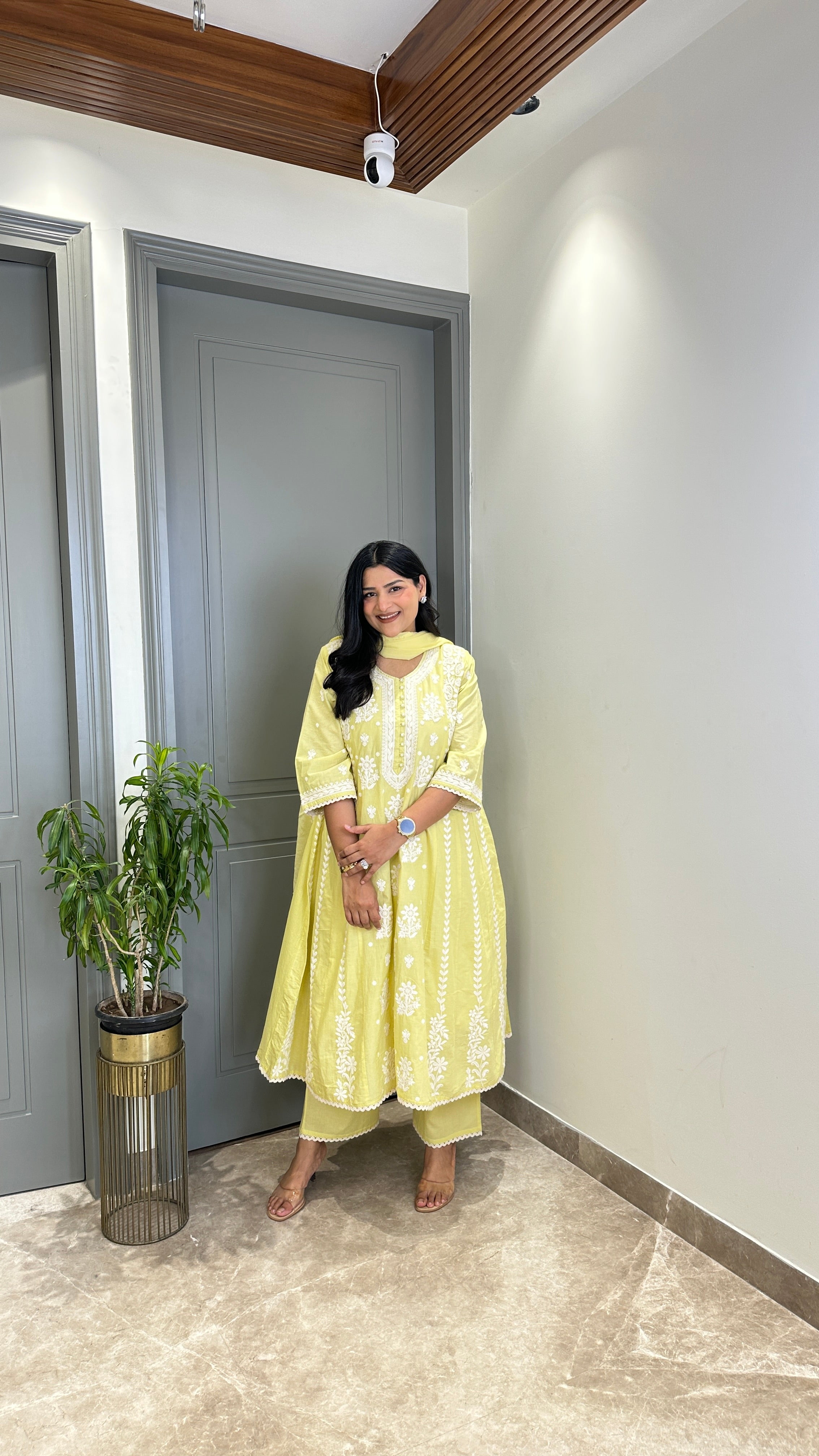 Lime Lucknavi Anarkali Suit Set shrisa.in